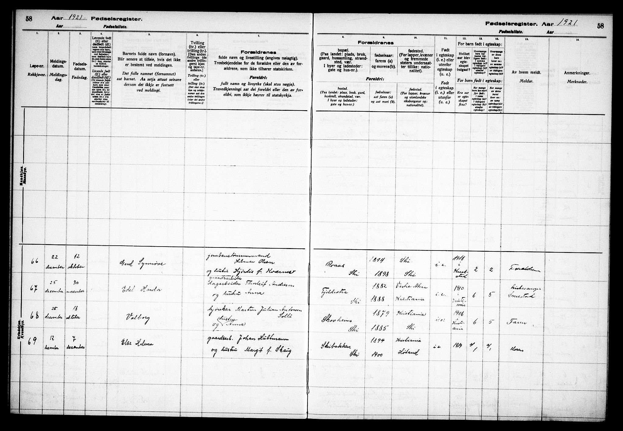 Kråkstad prestekontor Kirkebøker, AV/SAO-A-10125a/J/Jb/L0001: Birth register no. II 1, 1916-1936, p. 58