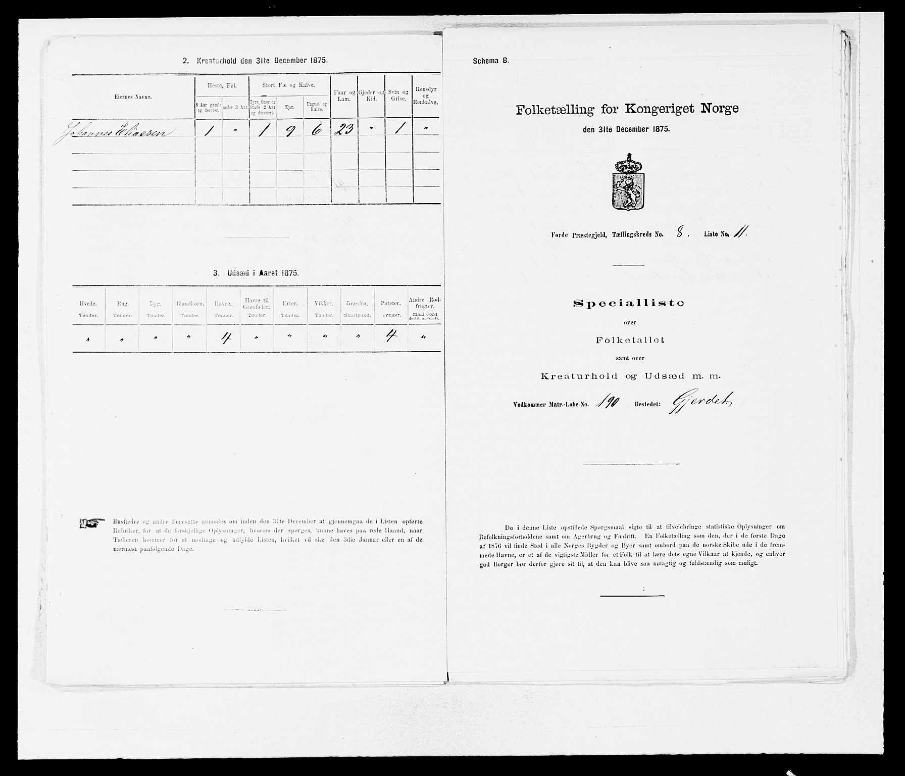 SAB, 1875 census for 1432P Førde, 1875, p. 899