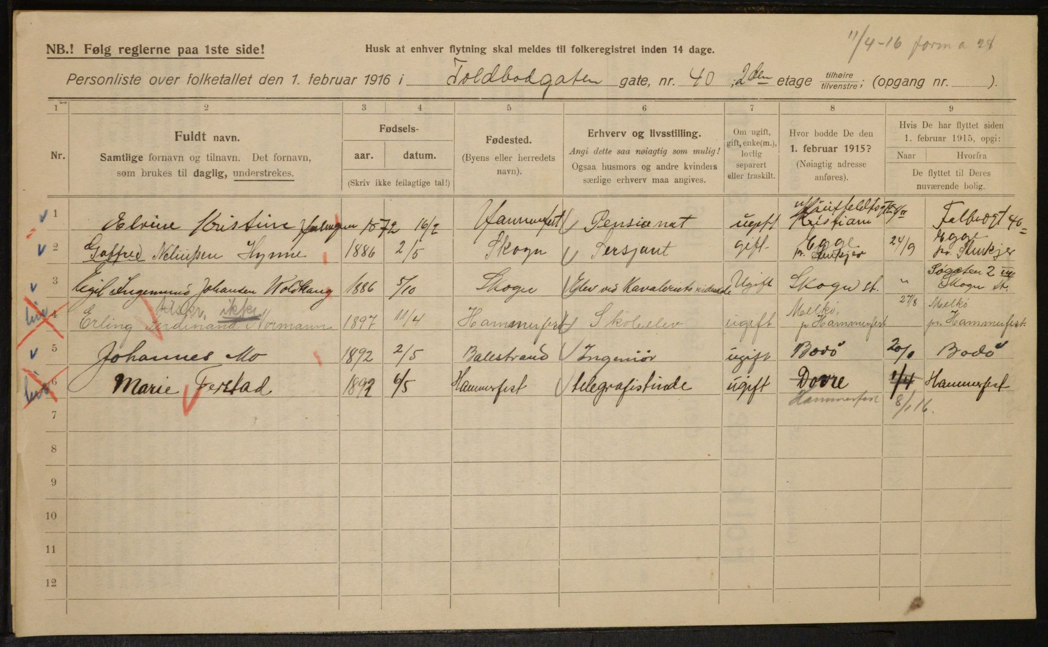 OBA, Municipal Census 1916 for Kristiania, 1916, p. 116622