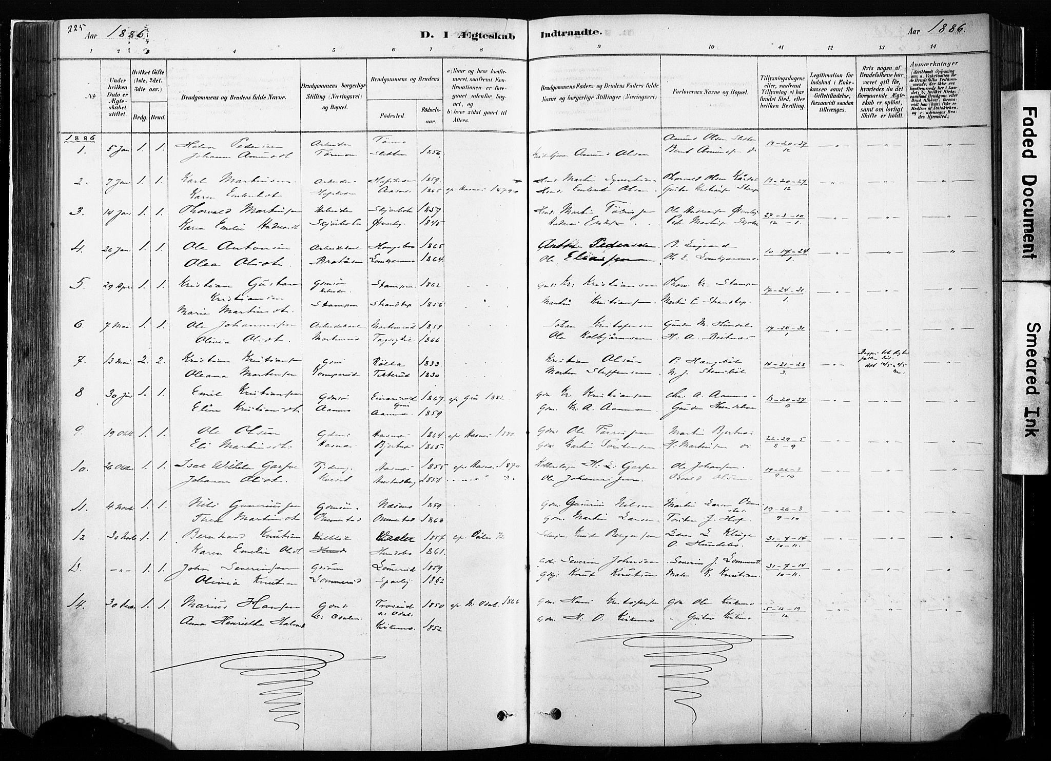 Hof prestekontor, SAH/PREST-038/H/Ha/Haa/L0010: Parish register (official) no. 10, 1878-1909, p. 225