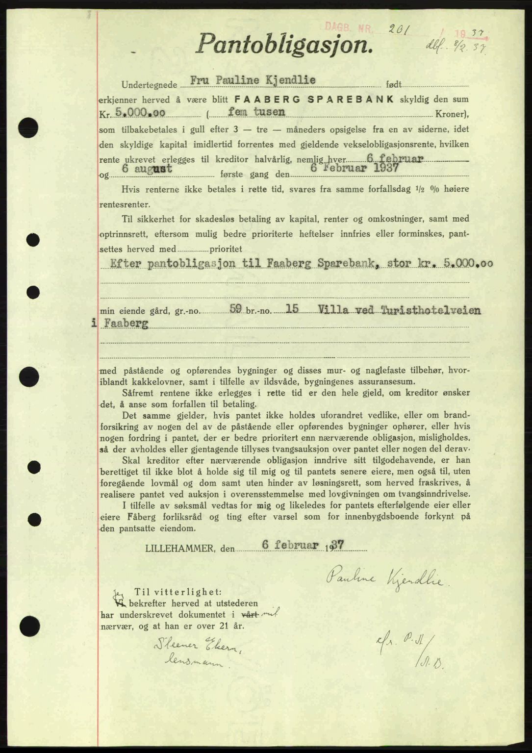 Sør-Gudbrandsdal tingrett, SAH/TING-004/H/Hb/Hbe/L0001: Mortgage book no. B1, 1936-1939, Diary no: : 201/1937