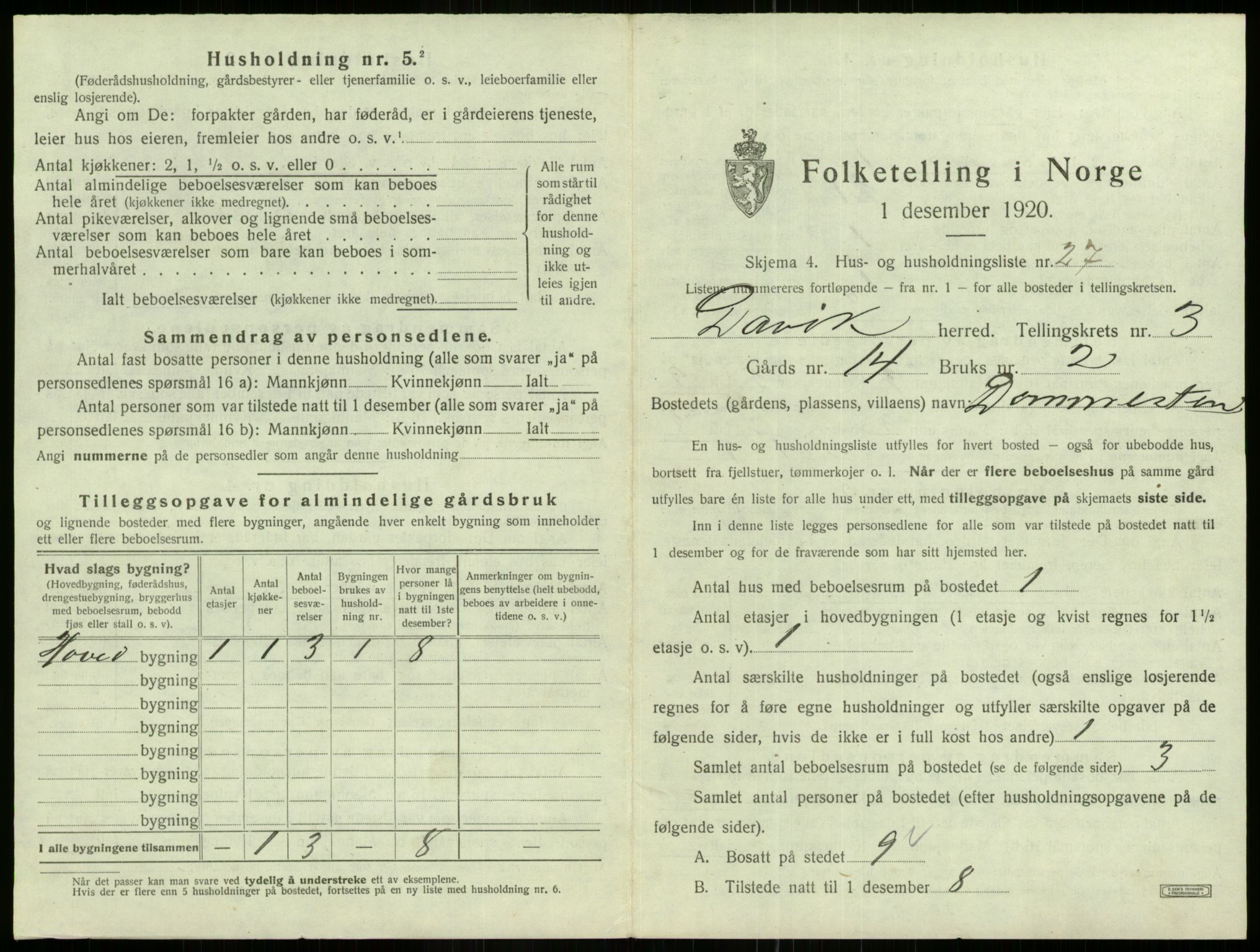 SAB, 1920 census for Davik, 1920, p. 194