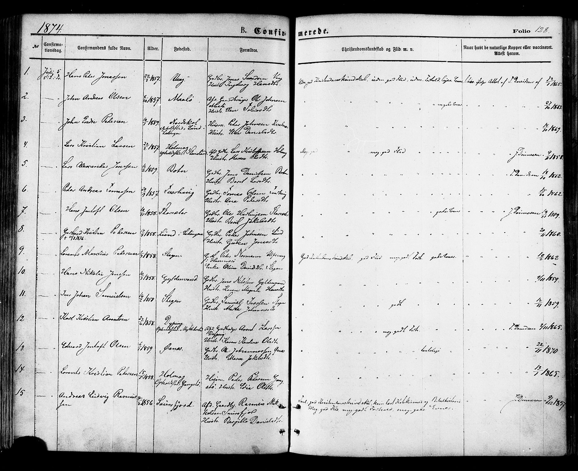 Ministerialprotokoller, klokkerbøker og fødselsregistre - Nordland, SAT/A-1459/855/L0802: Parish register (official) no. 855A10, 1875-1886, p. 128