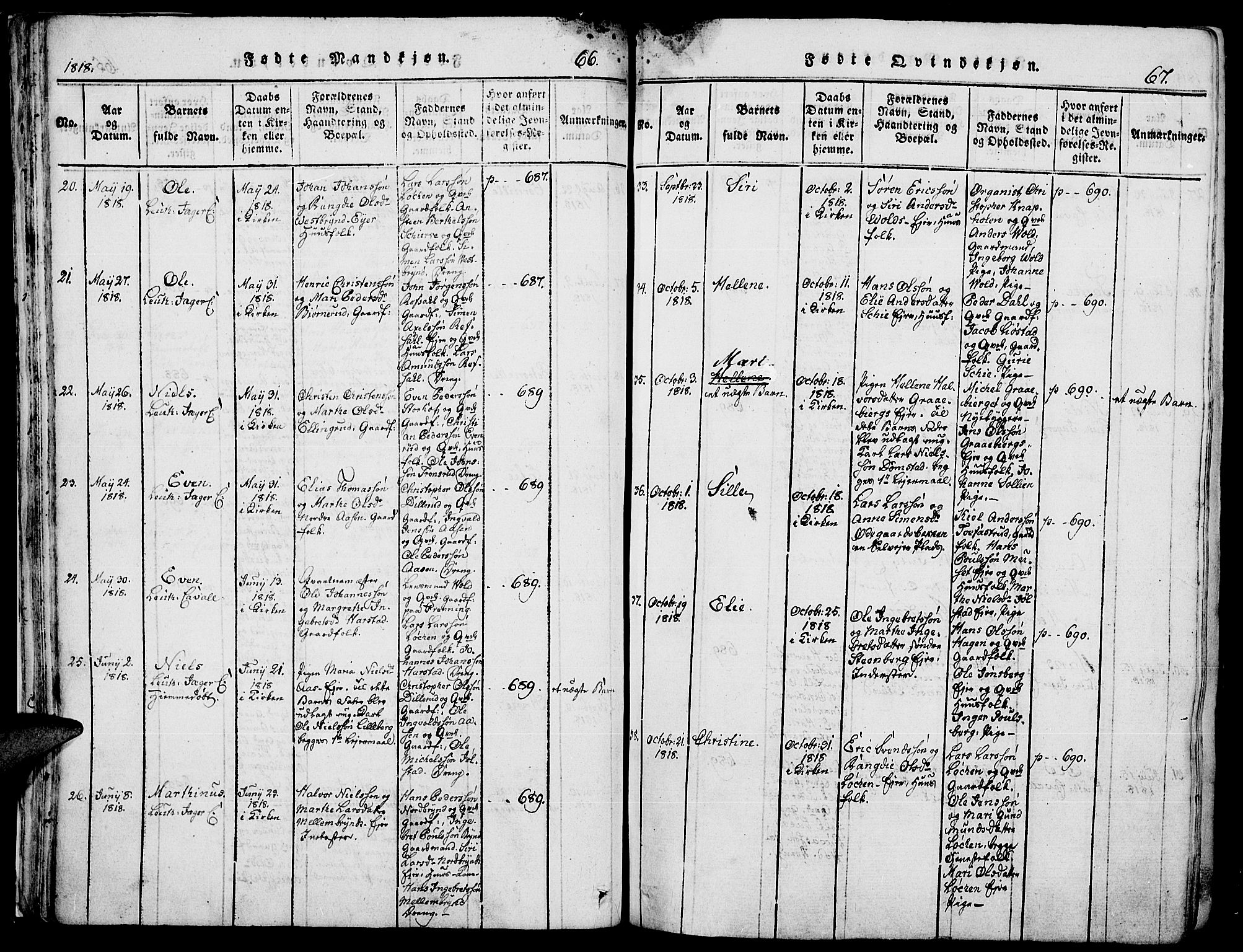 Romedal prestekontor, AV/SAH-PREST-004/K/L0002: Parish register (official) no. 2, 1814-1828, p. 66-67