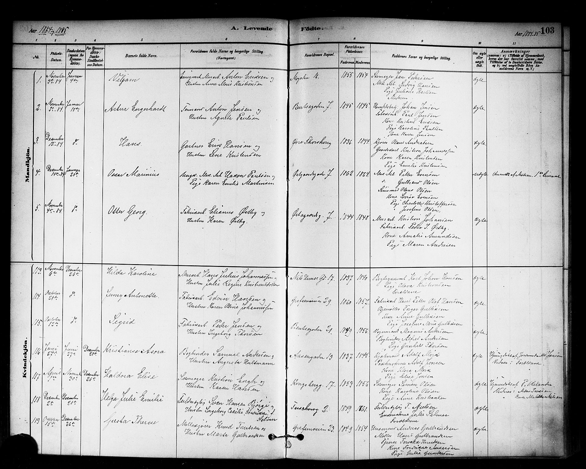 Sagene prestekontor Kirkebøker, SAO/A-10796/G/L0001: Parish register (copy) no. 1, 1880-1891, p. 103