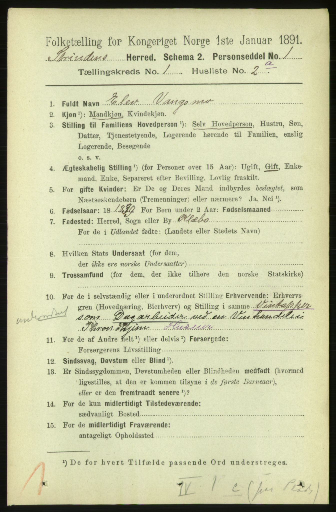 RA, 1891 census for 1660 Strinda, 1891, p. 112