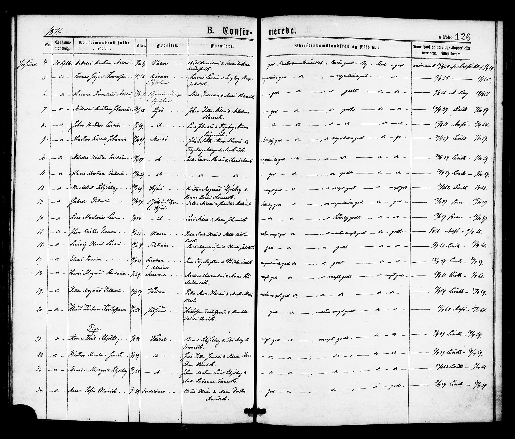 Ministerialprotokoller, klokkerbøker og fødselsregistre - Sør-Trøndelag, SAT/A-1456/655/L0679: Parish register (official) no. 655A08, 1873-1879, p. 126