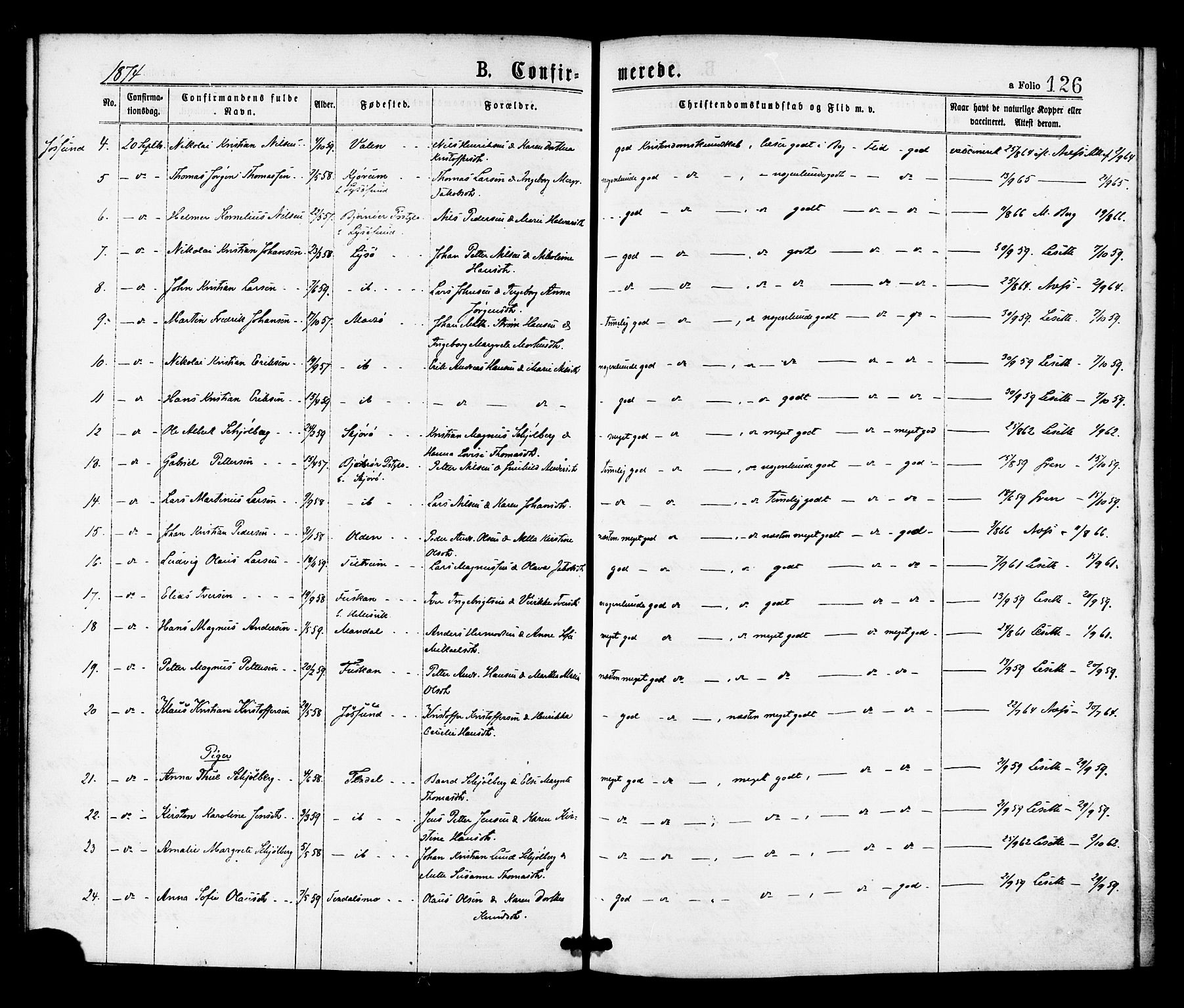 Ministerialprotokoller, klokkerbøker og fødselsregistre - Sør-Trøndelag, AV/SAT-A-1456/655/L0679: Parish register (official) no. 655A08, 1873-1879, p. 126