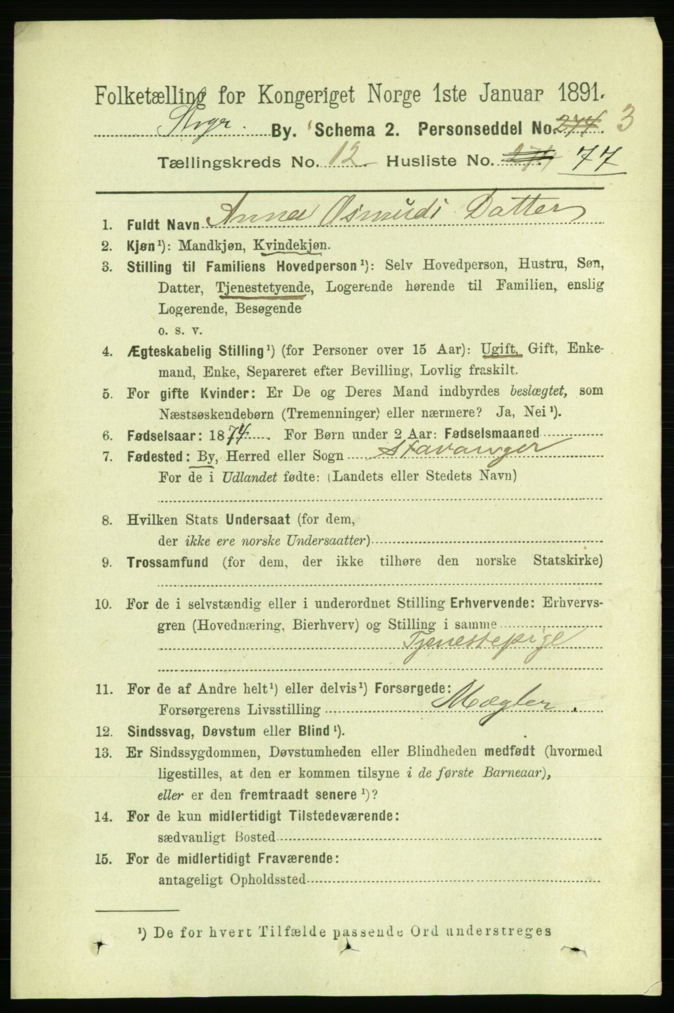 RA, 1891 census for 1103 Stavanger, 1891, p. 15766