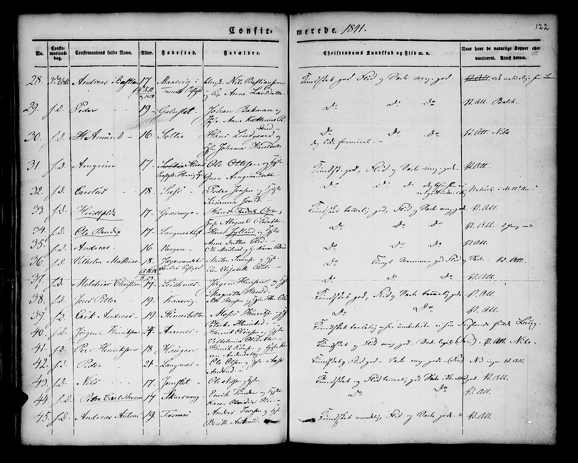 Lenvik sokneprestembete, SATØ/S-1310/H/Ha/Haa/L0004kirke: Parish register (official) no. 4, 1832-1844, p. 122