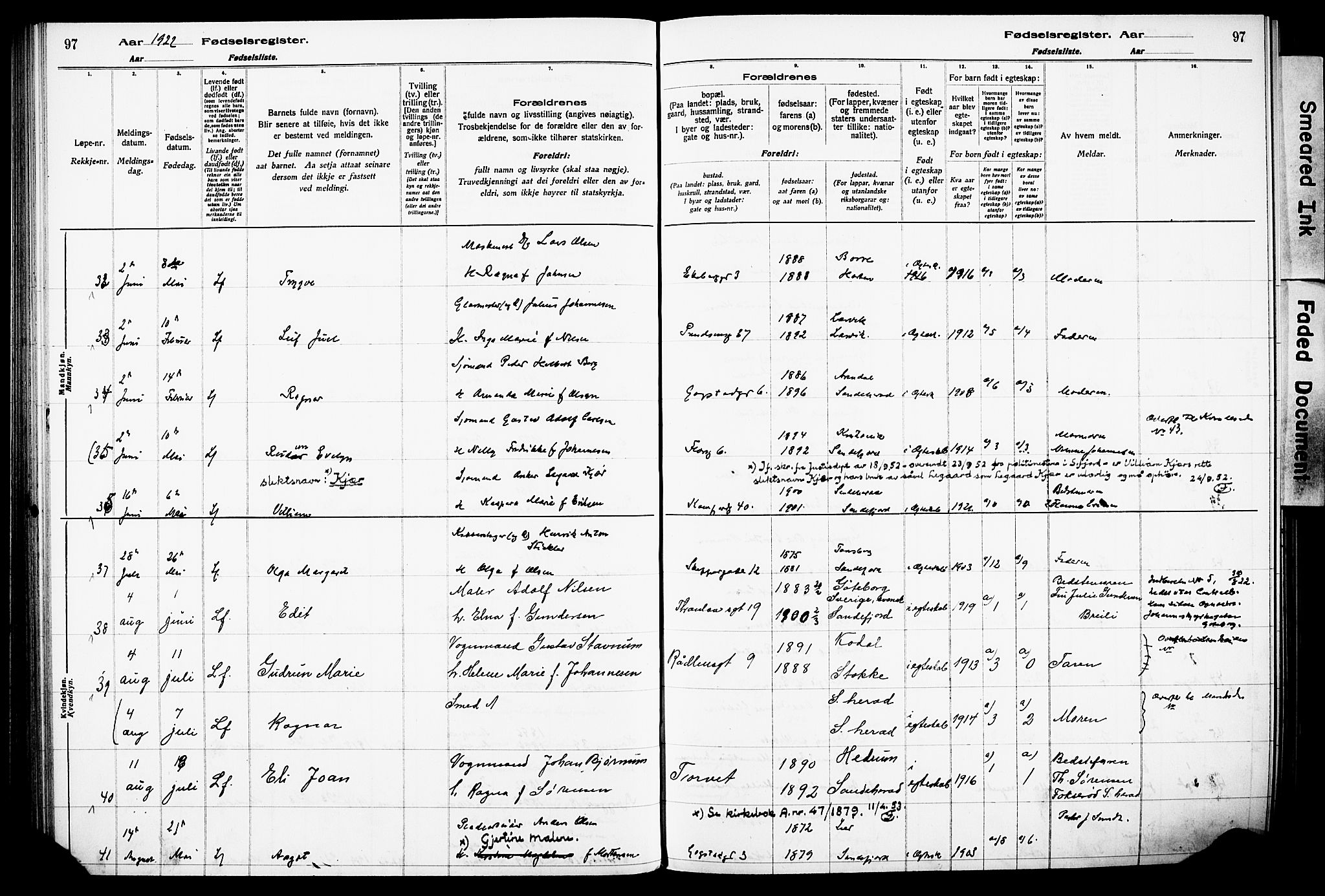 Sandefjord kirkebøker, SAKO/A-315/J/Ja/L0001: Birth register no. 1, 1916-1932, p. 97