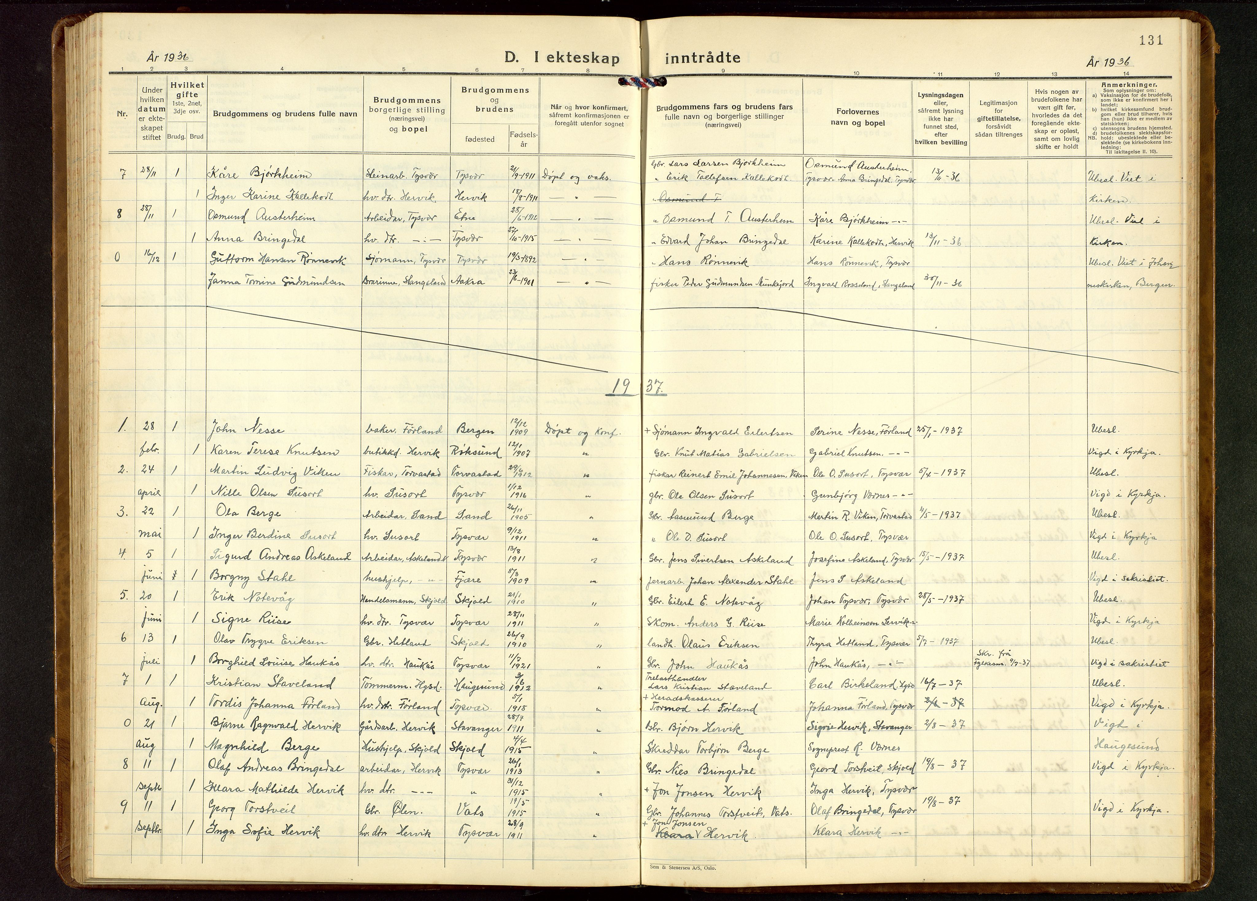 Tysvær sokneprestkontor, SAST/A -101864/H/Ha/Hab/L0006: Parish register (copy) no. B 6, 1932-1946, p. 131