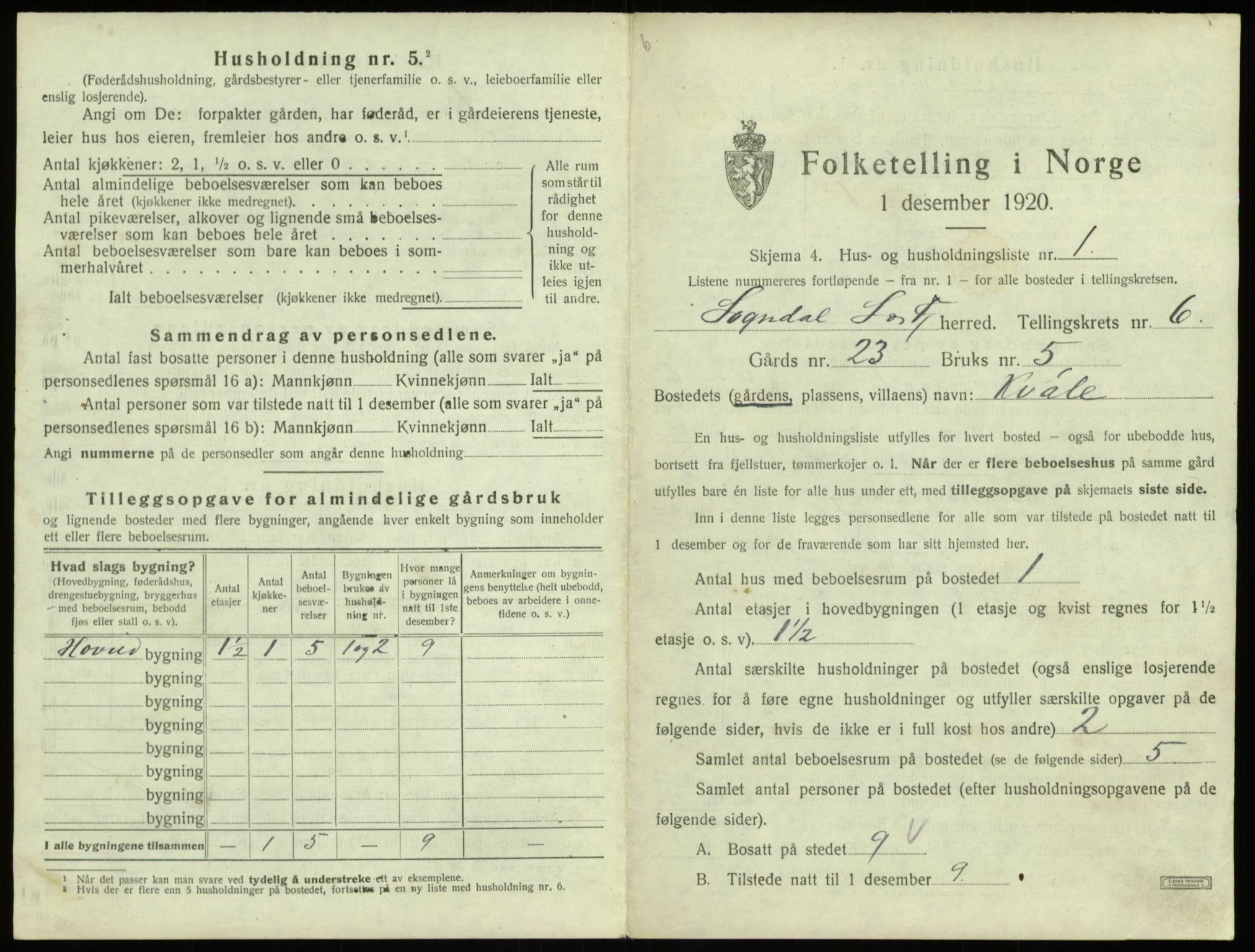 SAB, 1920 census for Sogndal, 1920, p. 324