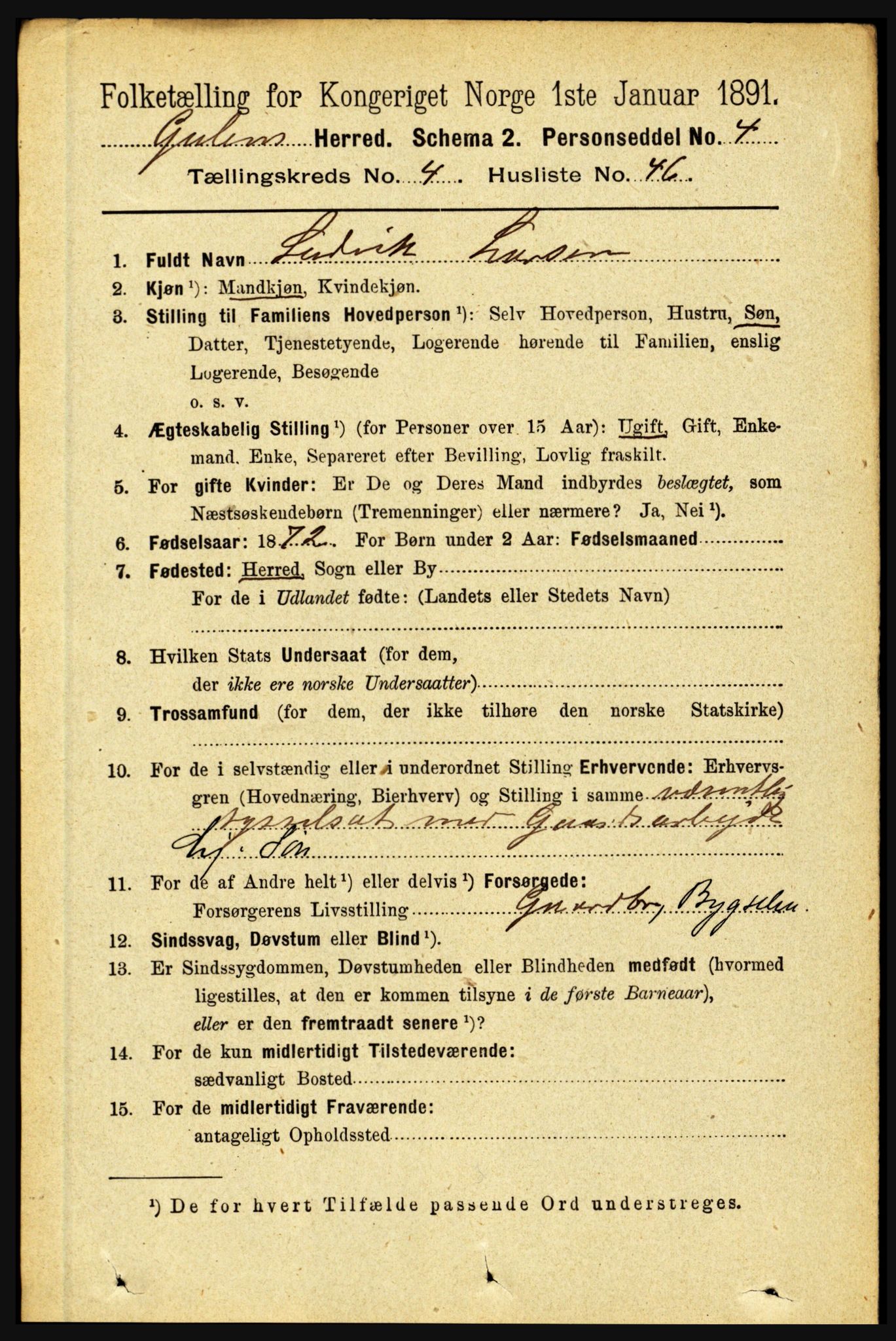 RA, 1891 census for 1411 Gulen, 1891, p. 1547