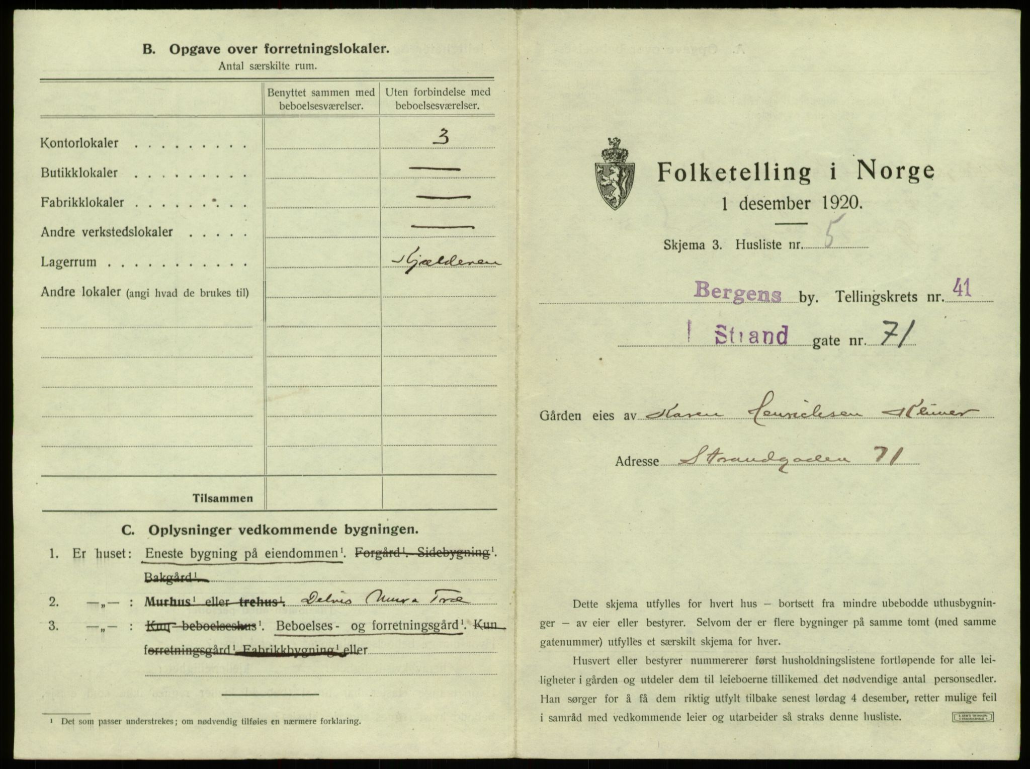 SAB, 1920 census for Bergen, 1920, p. 3838