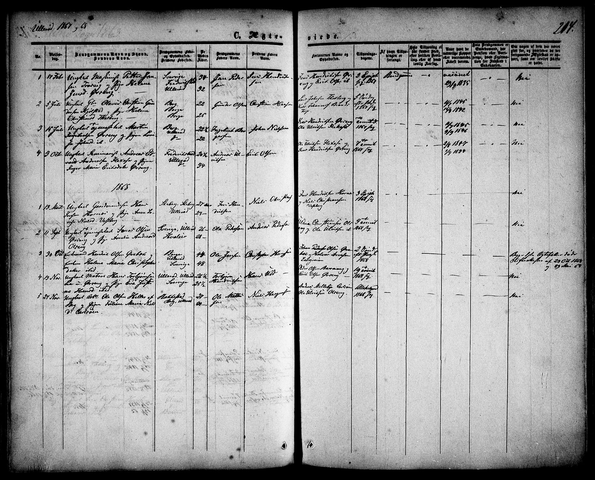 Skjeberg prestekontor Kirkebøker, SAO/A-10923/F/Fa/L0007: Parish register (official) no. I 7, 1859-1868, p. 214