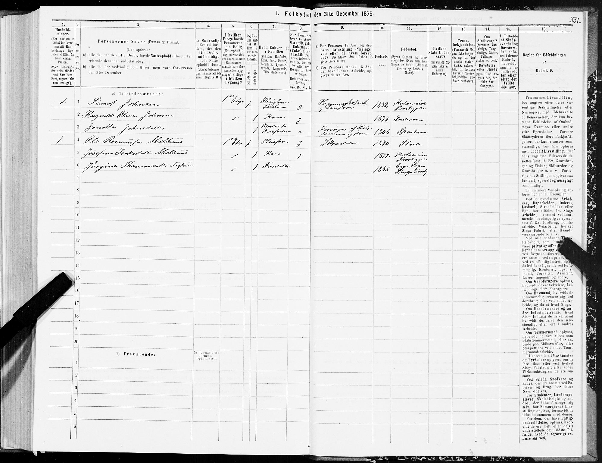 SAT, 1875 census for 1702B Steinkjer/Steinkjer, 1875, p. 331