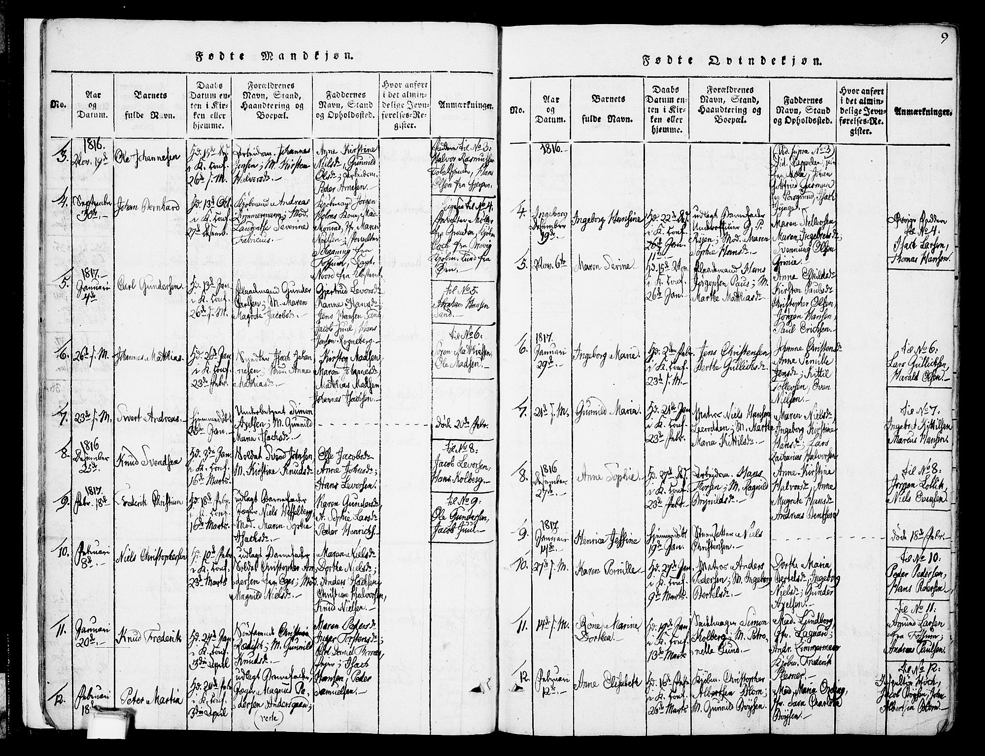 Skien kirkebøker, SAKO/A-302/F/Fa/L0005: Parish register (official) no. 5, 1814-1843, p. 9