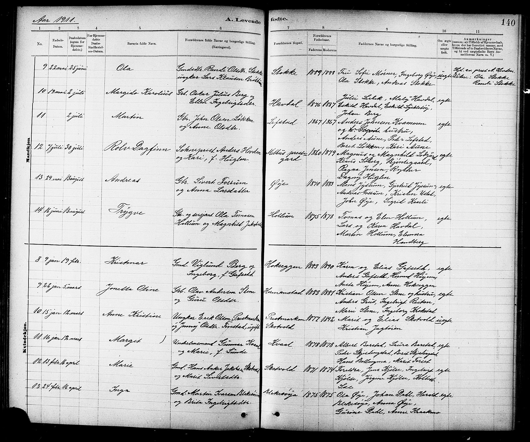 Ministerialprotokoller, klokkerbøker og fødselsregistre - Sør-Trøndelag, SAT/A-1456/691/L1094: Parish register (copy) no. 691C05, 1879-1911, p. 140