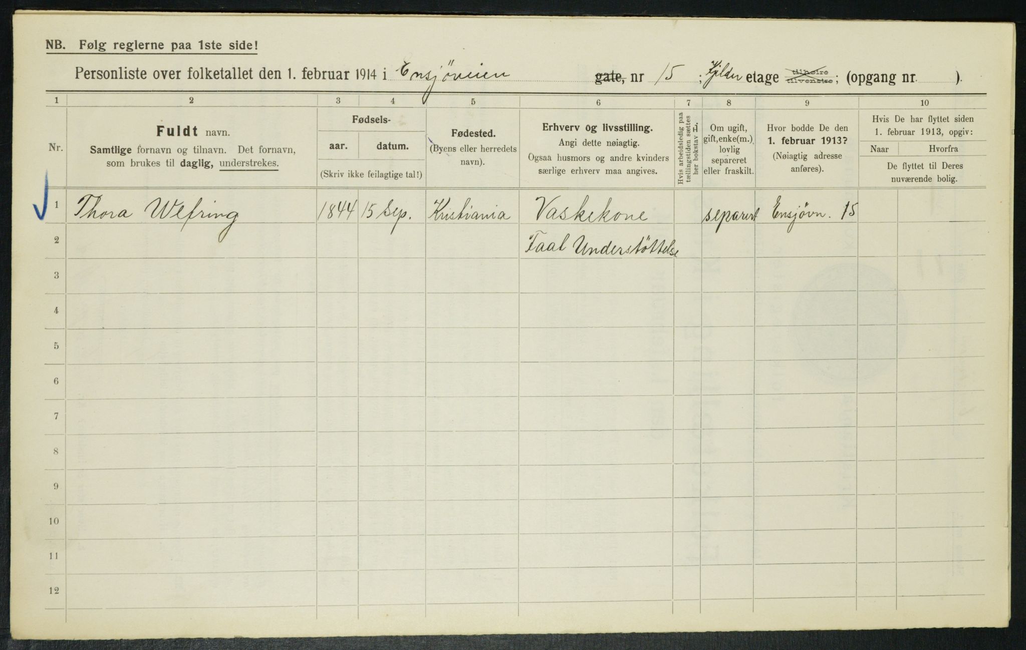 OBA, Municipal Census 1914 for Kristiania, 1914, p. 22113