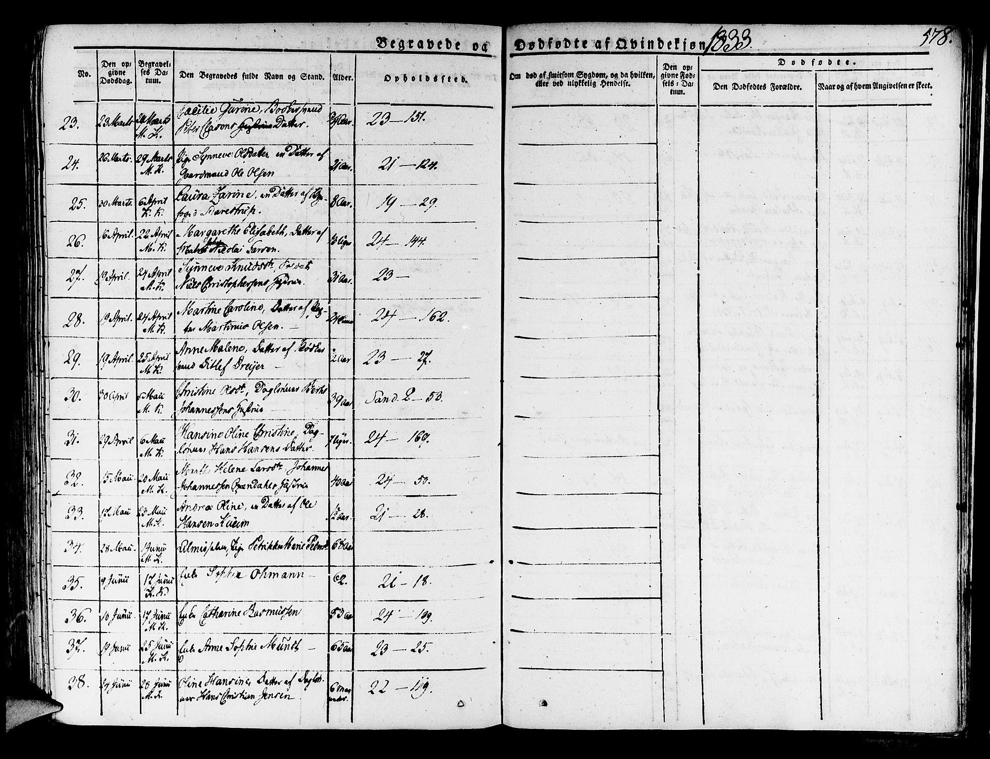 Korskirken sokneprestembete, AV/SAB-A-76101/H/Haa/L0014: Parish register (official) no. A 14, 1823-1835, p. 578