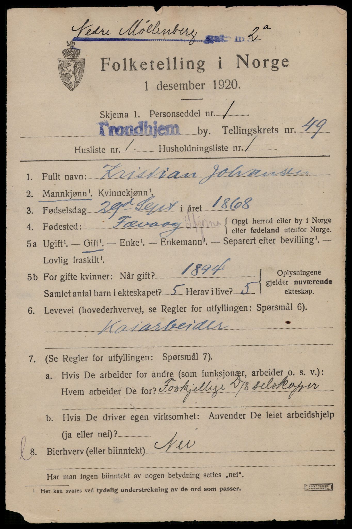 SAT, 1920 census for Trondheim, 1920, p. 102388