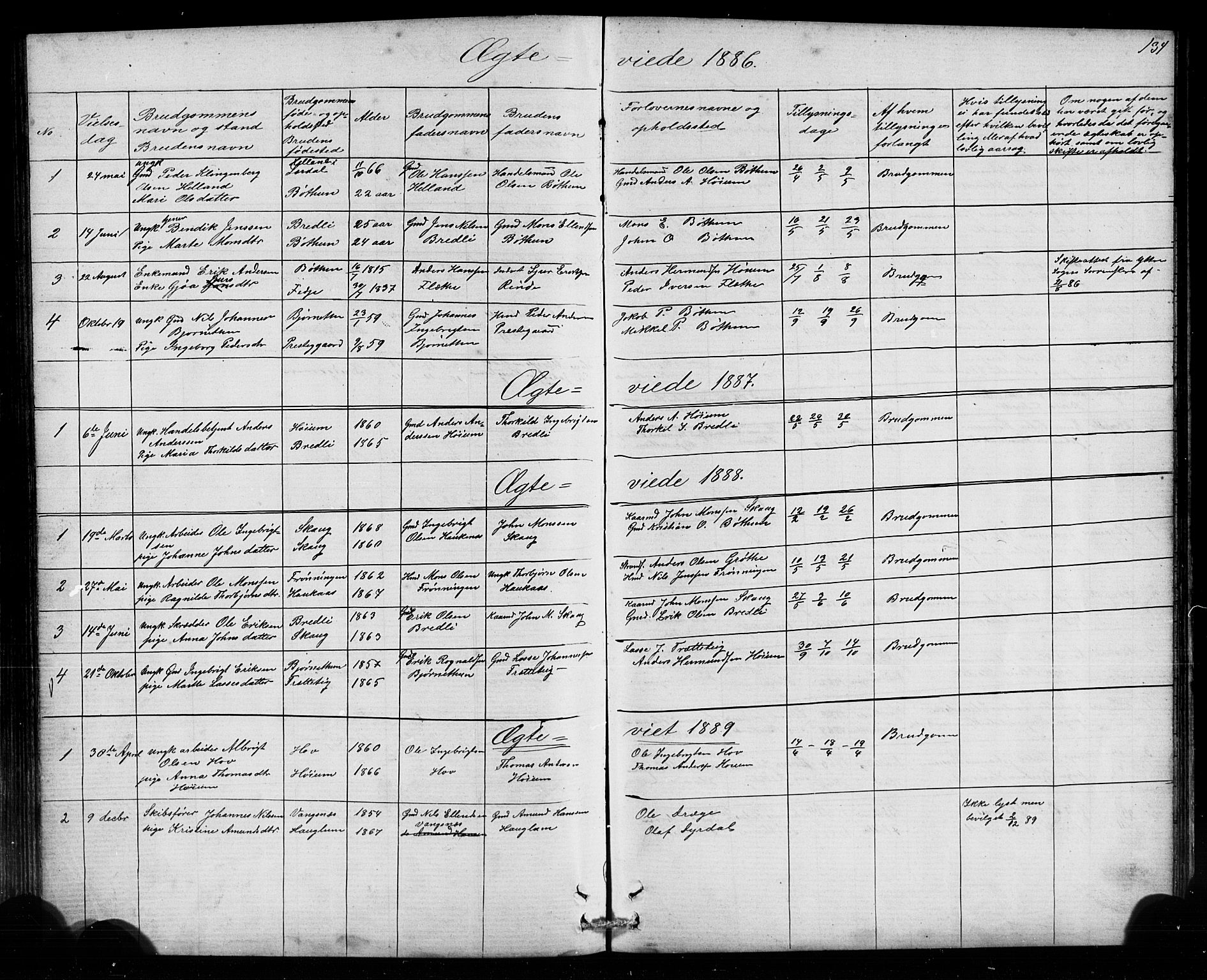 Leikanger sokneprestembete, SAB/A-81001: Parish register (copy) no. B 1, 1873-1908, p. 134