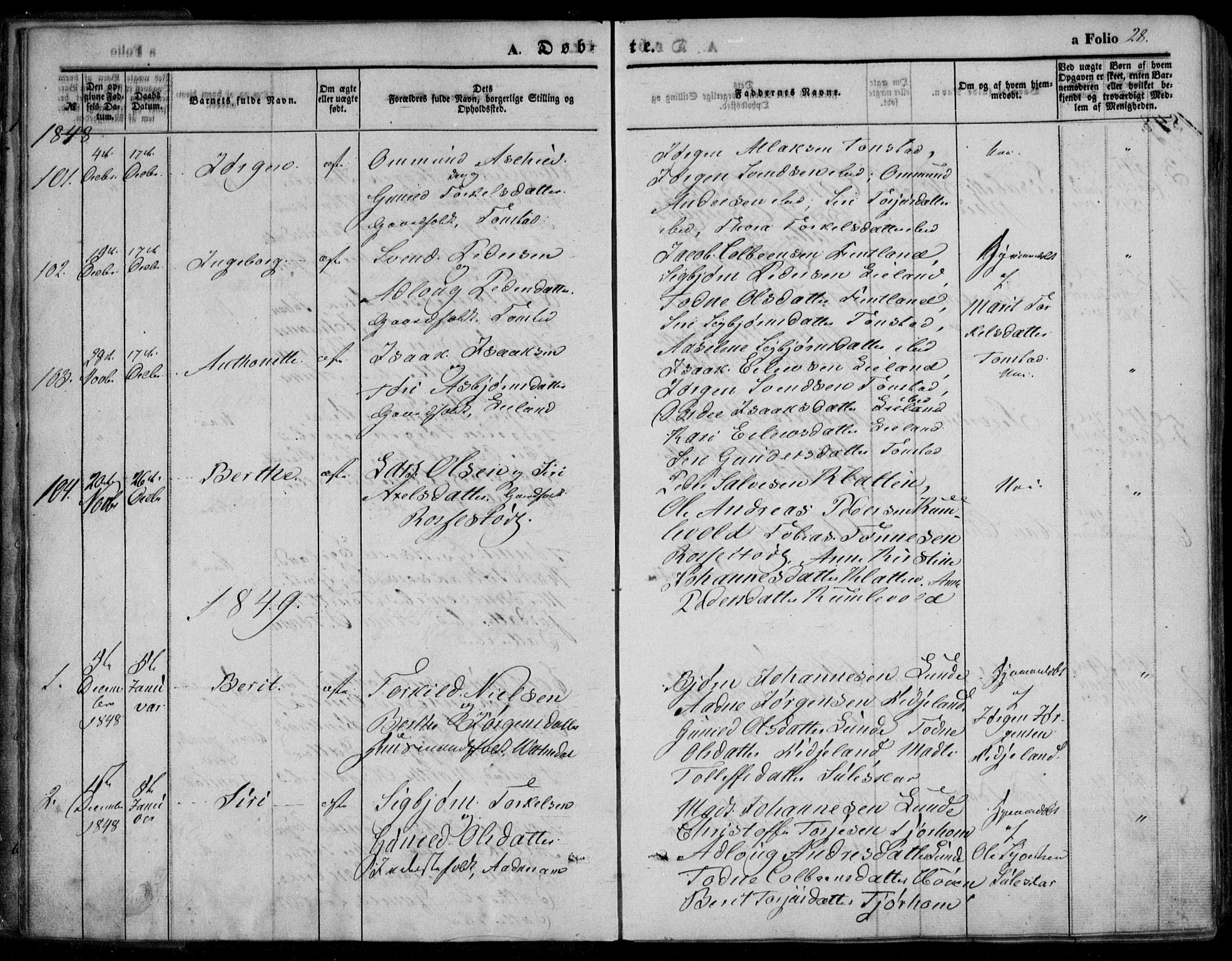Bakke sokneprestkontor, SAK/1111-0002/F/Fa/Faa/L0005: Parish register (official) no. A 5, 1847-1855, p. 28