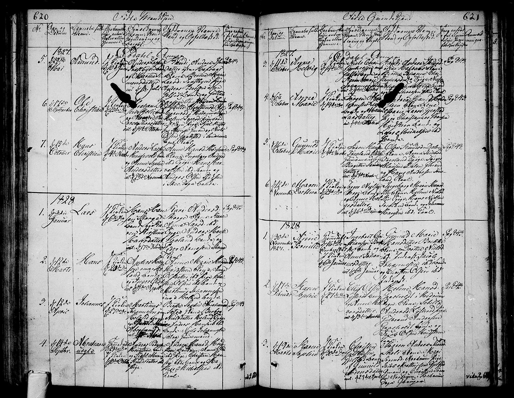 Andebu kirkebøker, AV/SAKO-A-336/F/Fa/L0003: Parish register (official) no. I 3 /3, 1815-1828, p. 620-621
