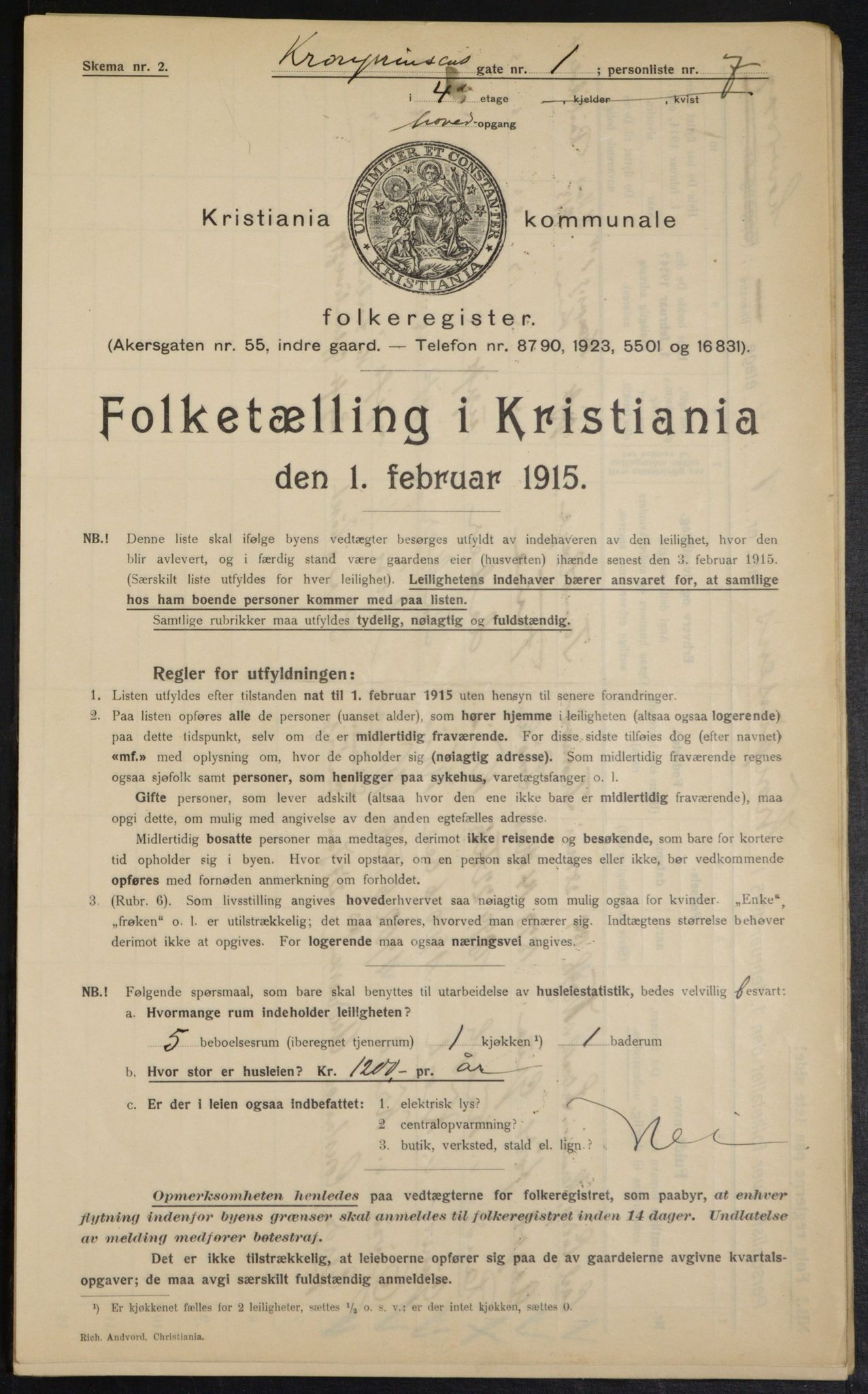 OBA, Municipal Census 1915 for Kristiania, 1915, p. 53986