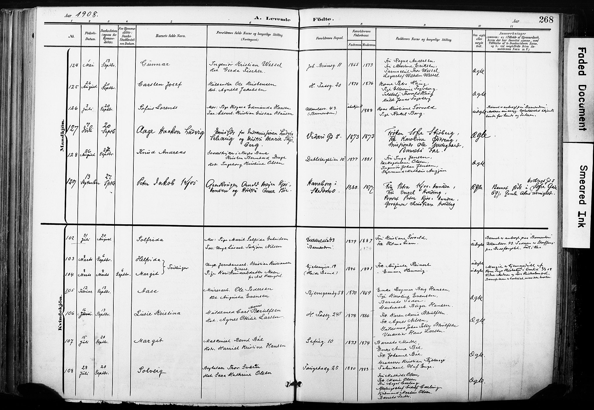 Gamle Aker prestekontor Kirkebøker, SAO/A-10617a/F/L0013: Parish register (official) no. 13, 1901-1908, p. 268