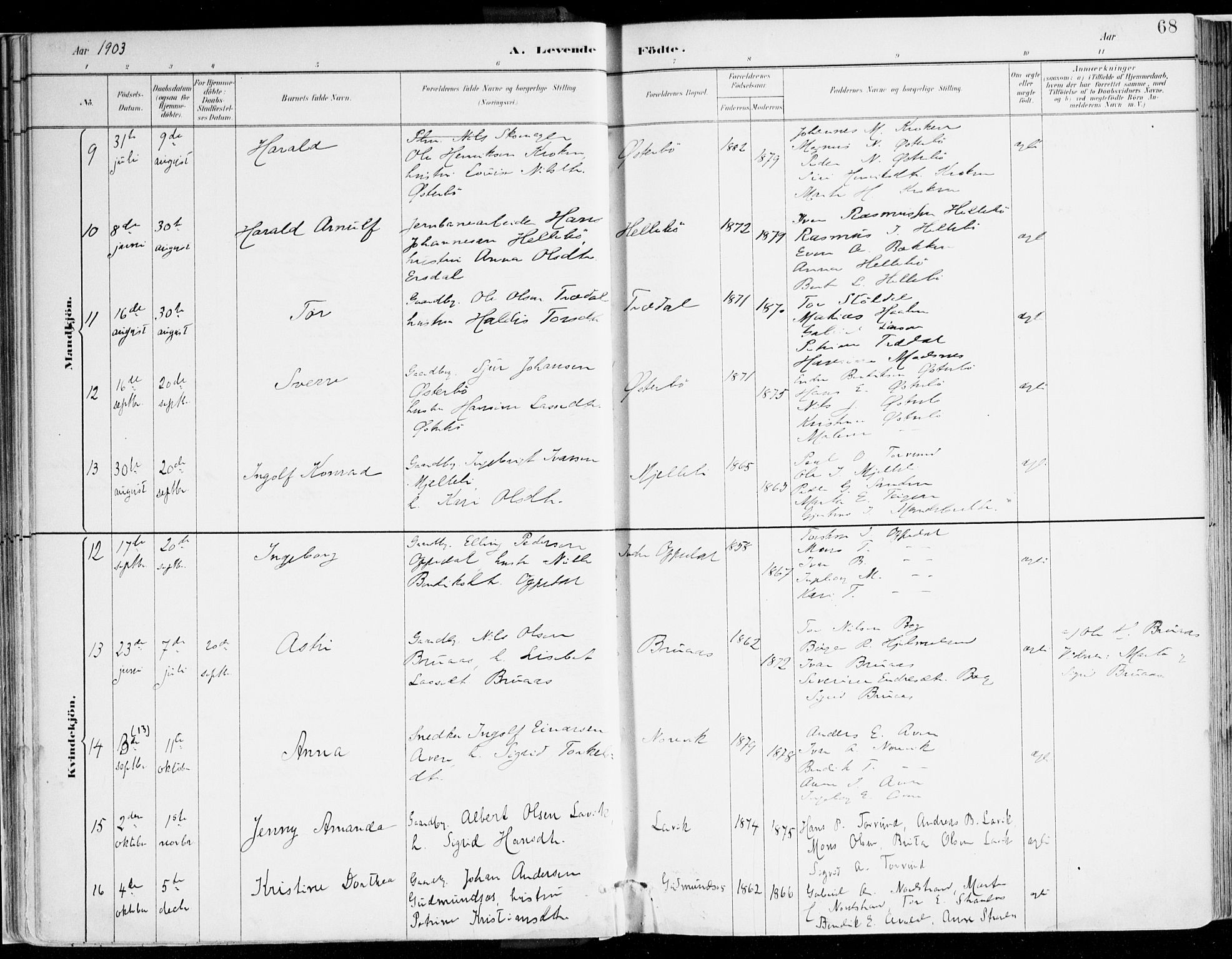 Lavik sokneprestembete, AV/SAB-A-80901: Parish register (official) no. B 1, 1882-1908, p. 68