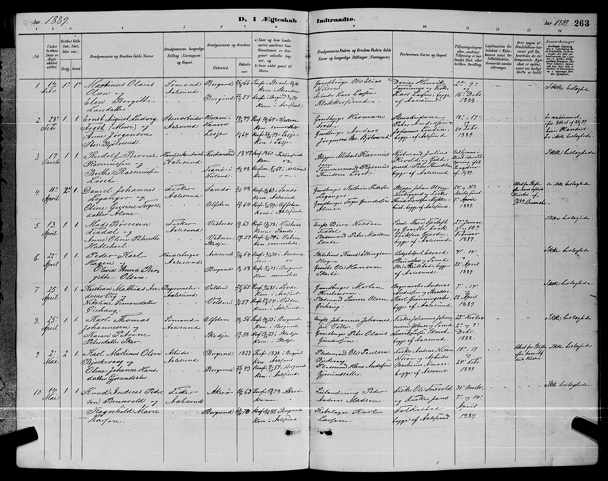 Ministerialprotokoller, klokkerbøker og fødselsregistre - Møre og Romsdal, AV/SAT-A-1454/529/L0467: Parish register (copy) no. 529C04, 1889-1897, p. 263