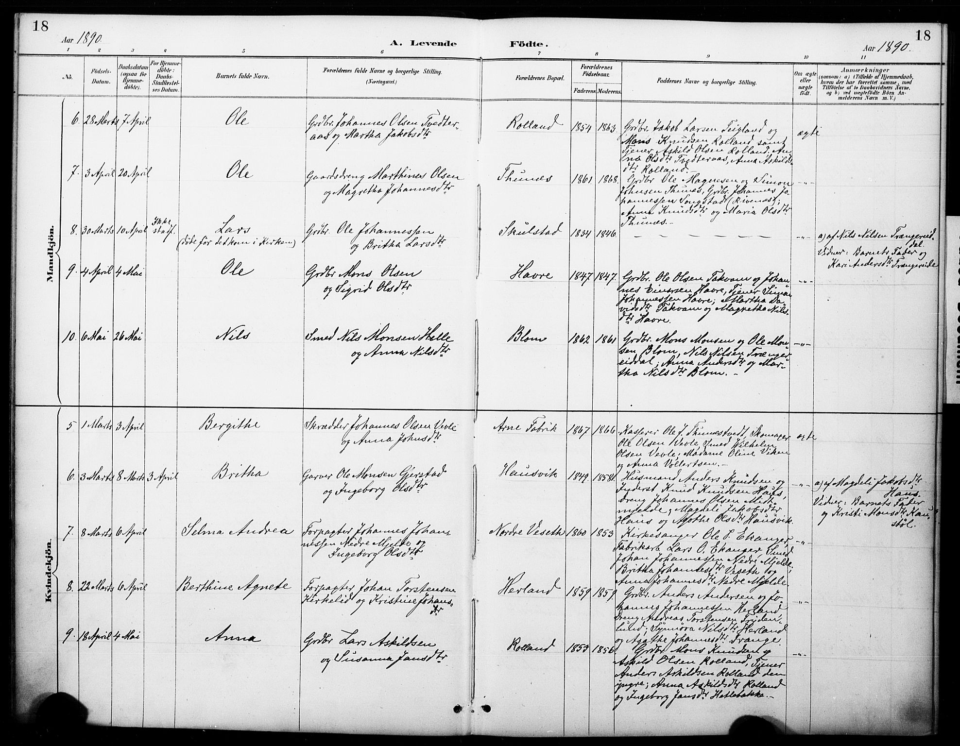 Haus sokneprestembete, AV/SAB-A-75601/H/Haa: Parish register (official) no. B 1, 1887-1898, p. 18