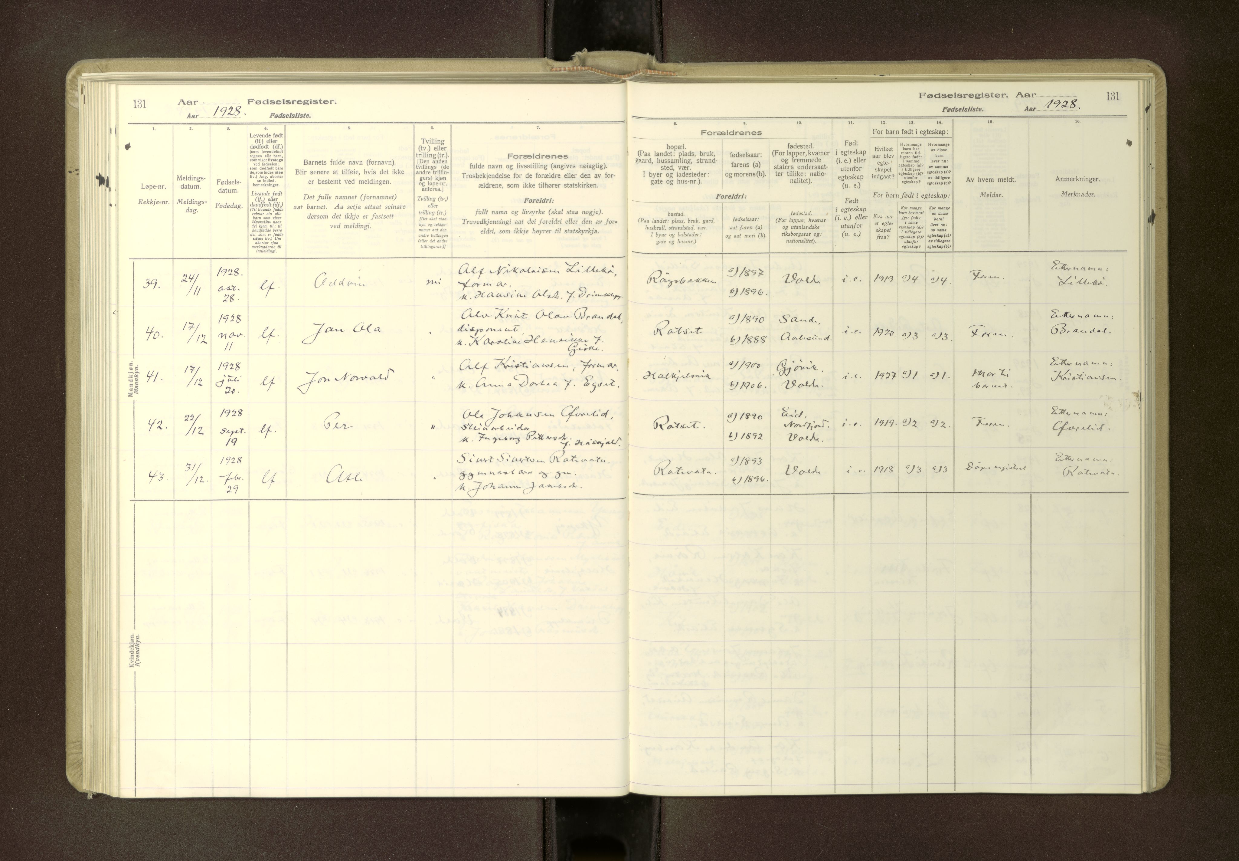 Ministerialprotokoller, klokkerbøker og fødselsregistre - Møre og Romsdal, AV/SAT-A-1454/511/L0165: Birth register no. 511---, 1916-1937, p. 131