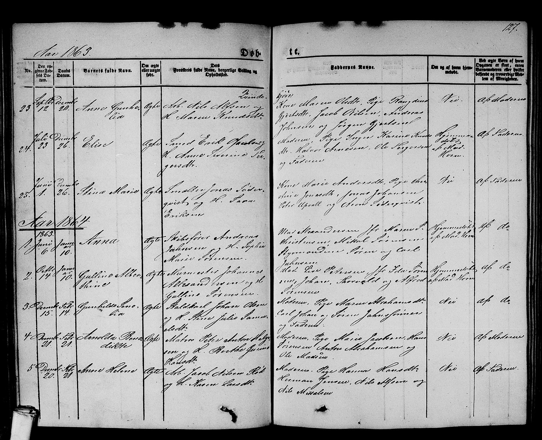 Larvik kirkebøker, AV/SAKO-A-352/G/Gb/L0002: Parish register (copy) no. II 2, 1843-1866, p. 127