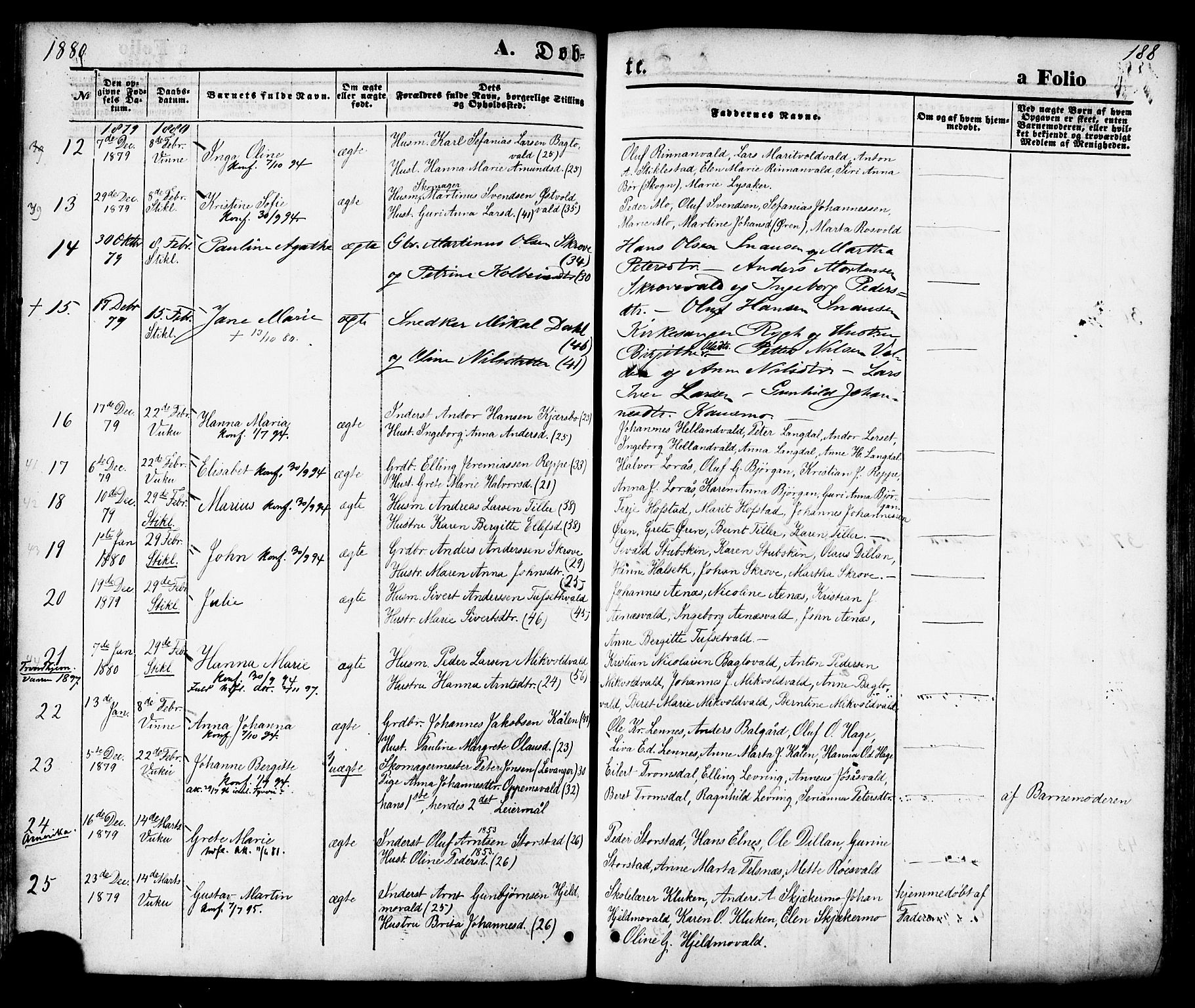 Ministerialprotokoller, klokkerbøker og fødselsregistre - Nord-Trøndelag, SAT/A-1458/723/L0242: Parish register (official) no. 723A11, 1870-1880, p. 188