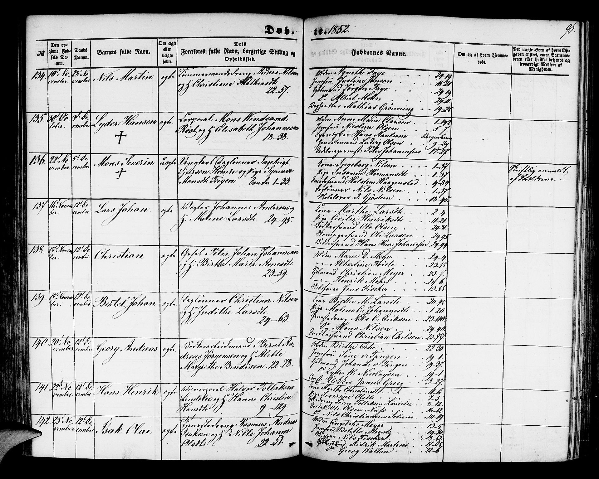 Korskirken sokneprestembete, SAB/A-76101/H/Hab: Parish register (copy) no. B 2, 1847-1853, p. 96