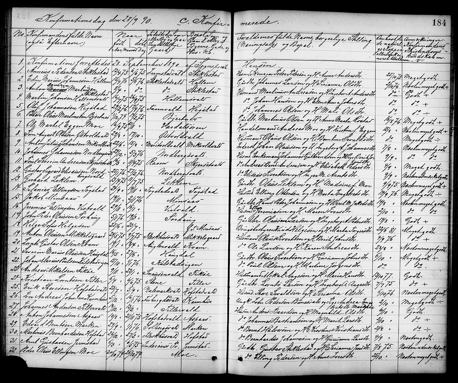 Ministerialprotokoller, klokkerbøker og fødselsregistre - Nord-Trøndelag, SAT/A-1458/723/L0257: Parish register (copy) no. 723C05, 1890-1907, p. 184