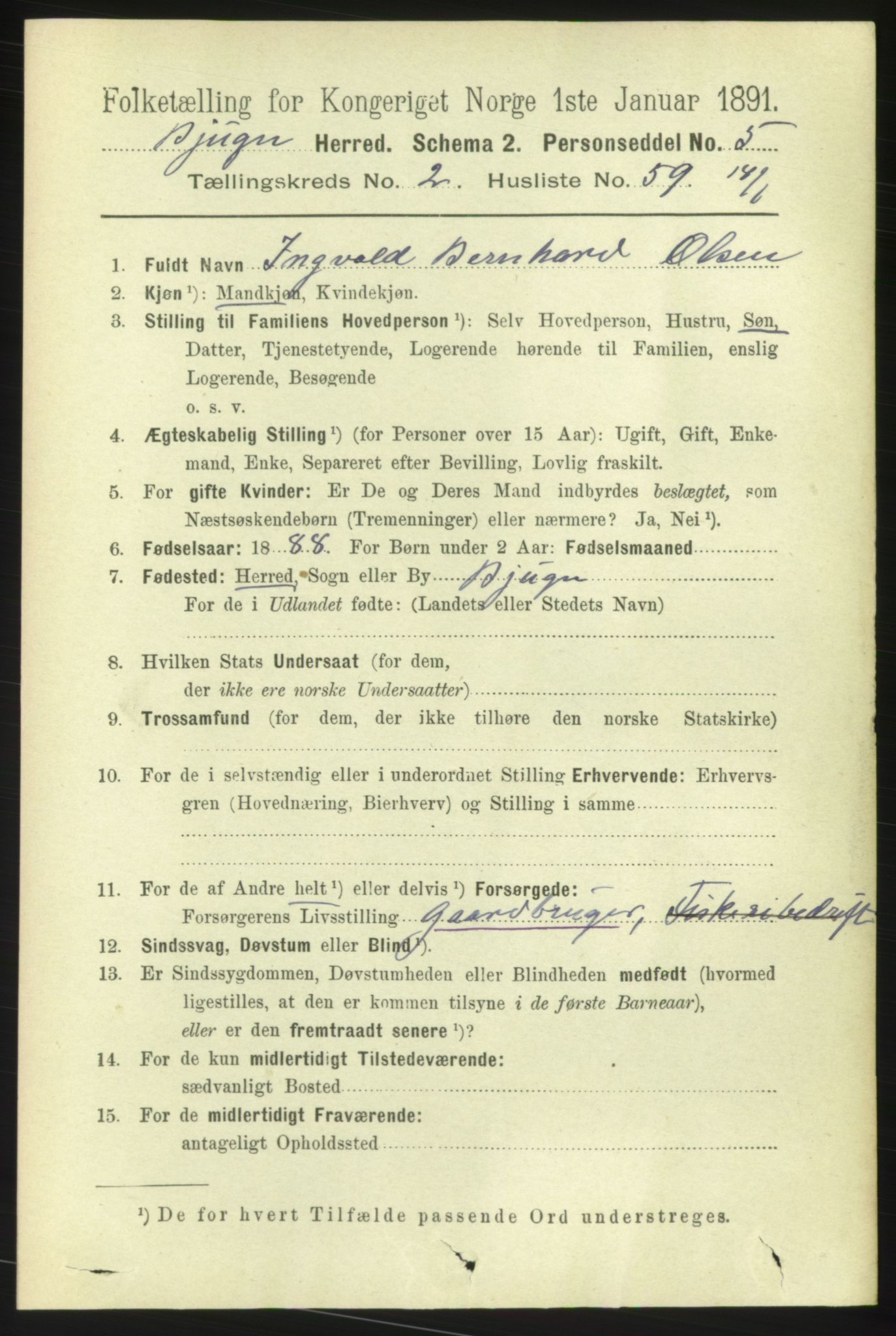 RA, 1891 census for 1627 Bjugn, 1891, p. 583