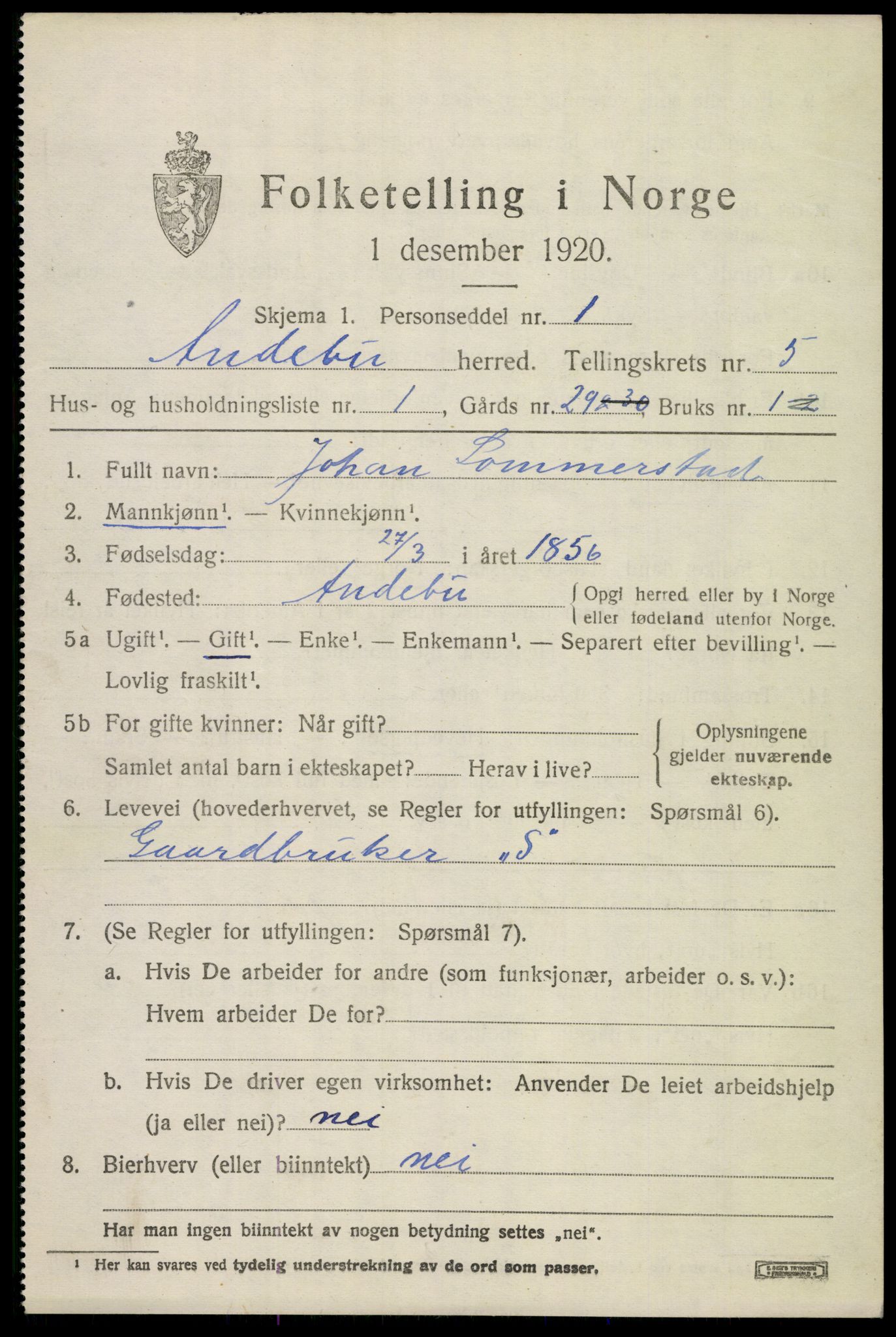 SAKO, 1920 census for Andebu, 1920, p. 2636