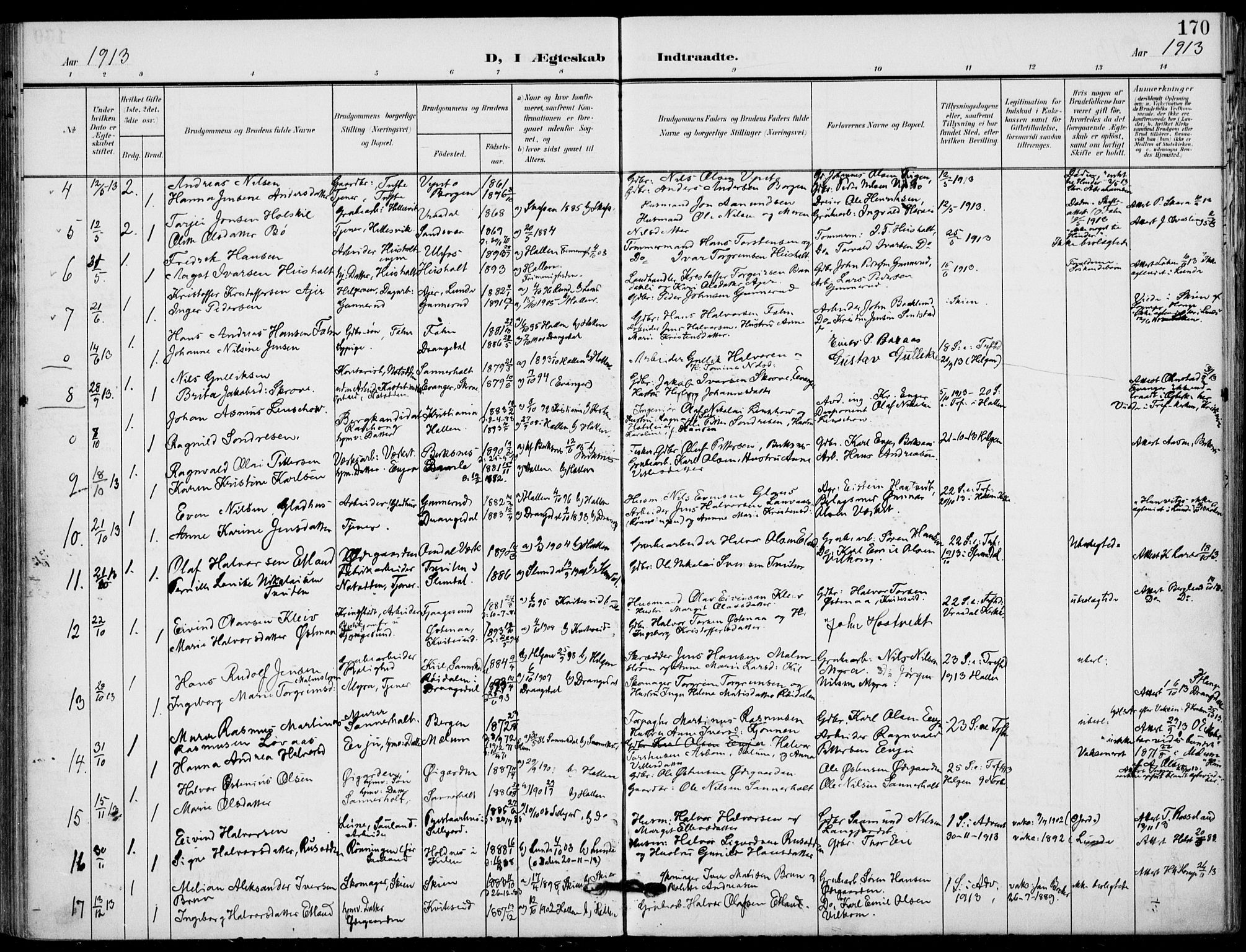 Holla kirkebøker, SAKO/A-272/F/Fa/L0012: Parish register (official) no. 12, 1907-1923, p. 170