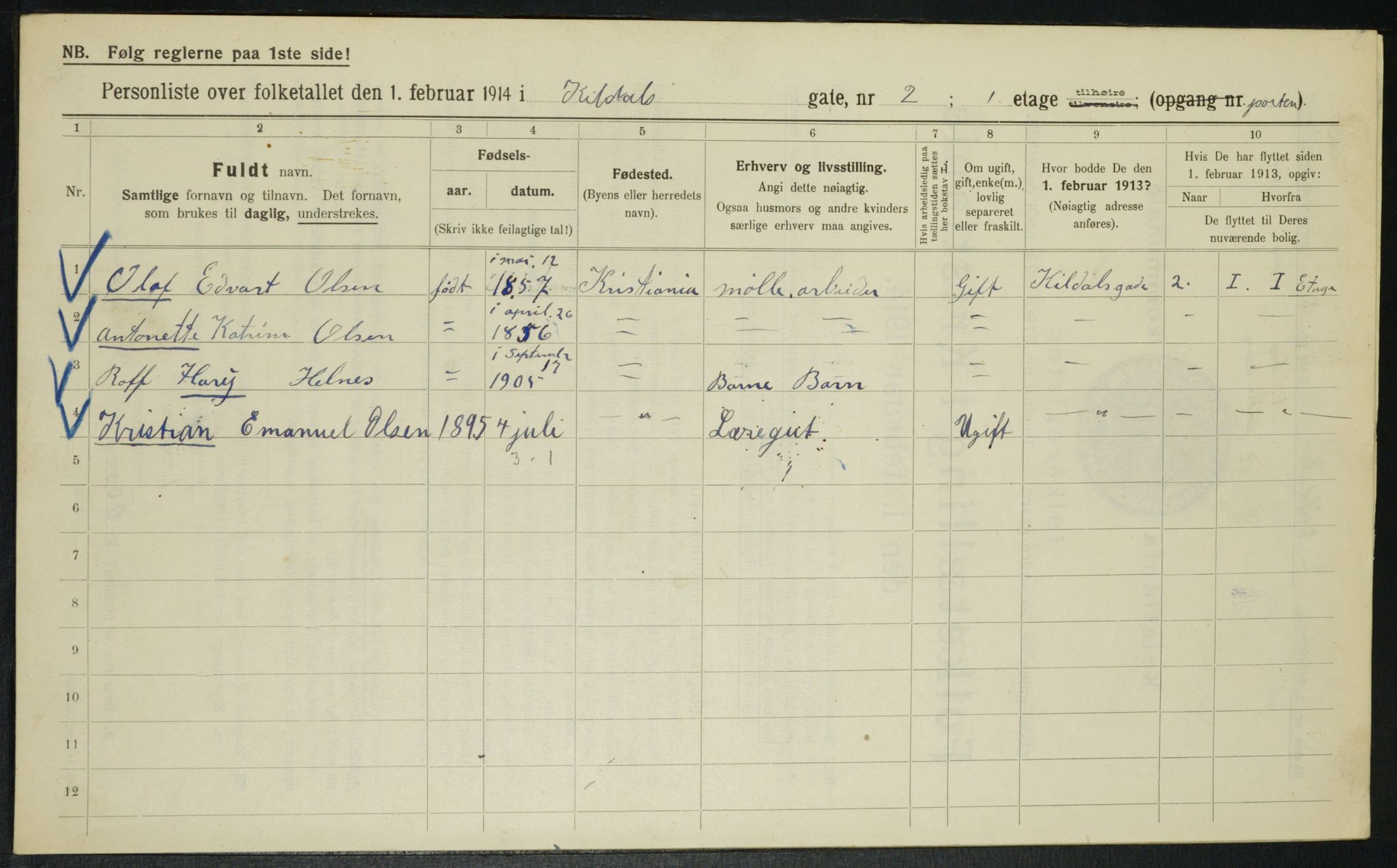 OBA, Municipal Census 1914 for Kristiania, 1914, p. 49484