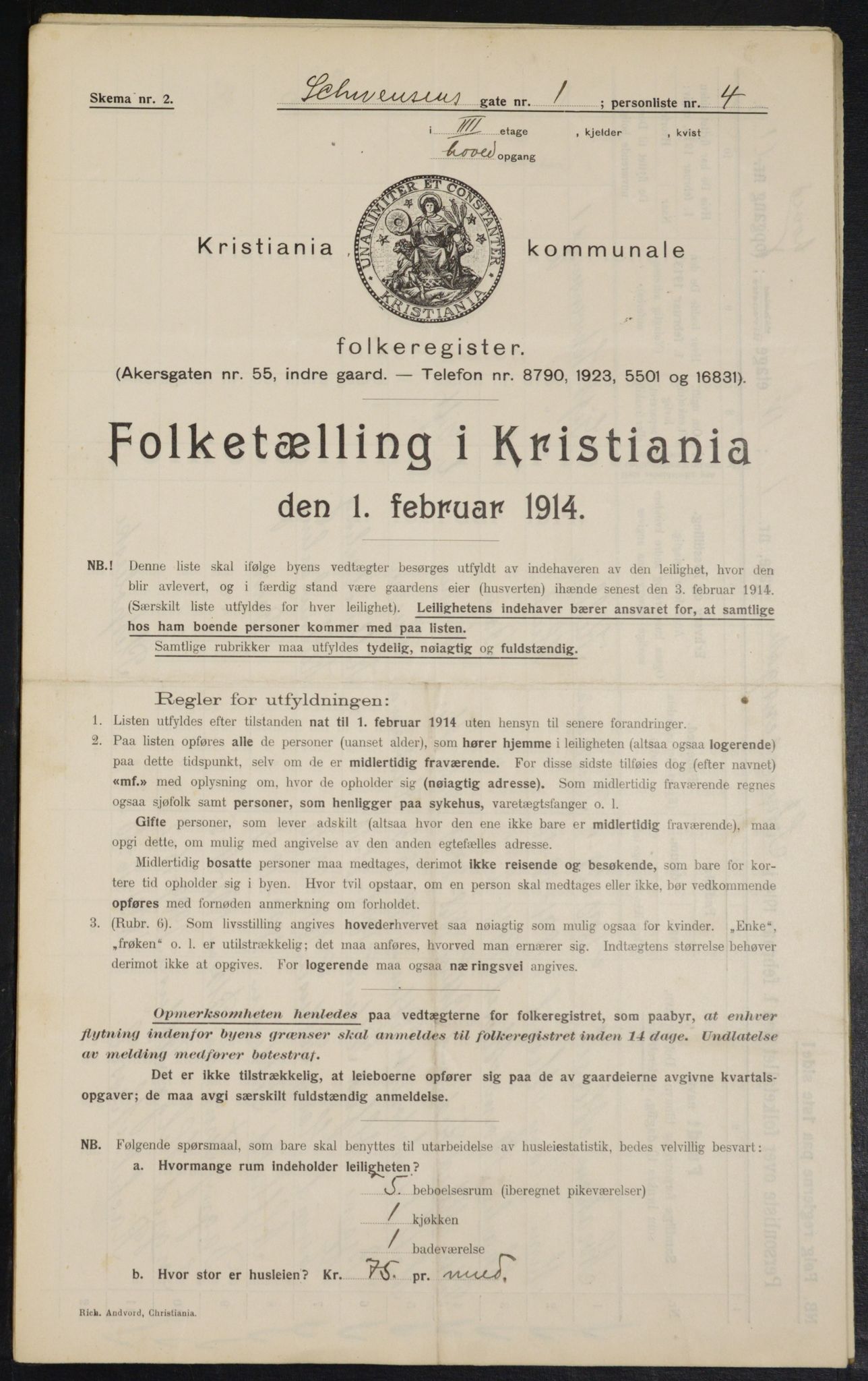 OBA, Municipal Census 1914 for Kristiania, 1914, p. 92487