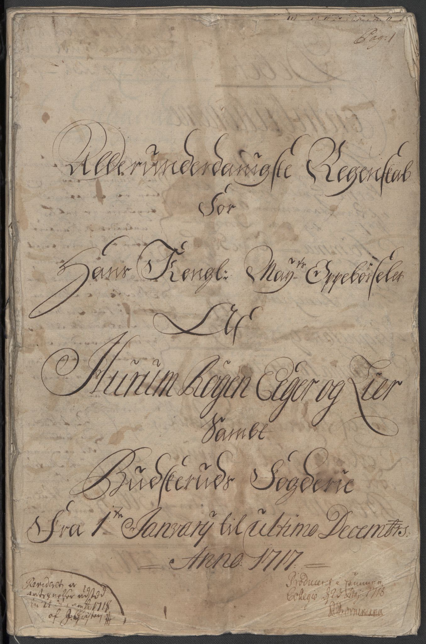 Rentekammeret inntil 1814, Reviderte regnskaper, Fogderegnskap, AV/RA-EA-4092/R31/L1711: Fogderegnskap Hurum, Røyken, Eiker, Lier og Buskerud, 1717, p. 3