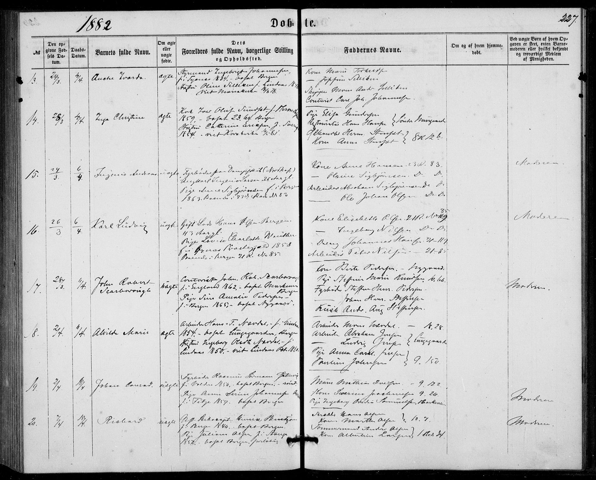 Fødselsstiftelsens sokneprestembete, ført av overlegen*, SAB/-: Parish register (official) no. A 1, 1863-1883, p. 227