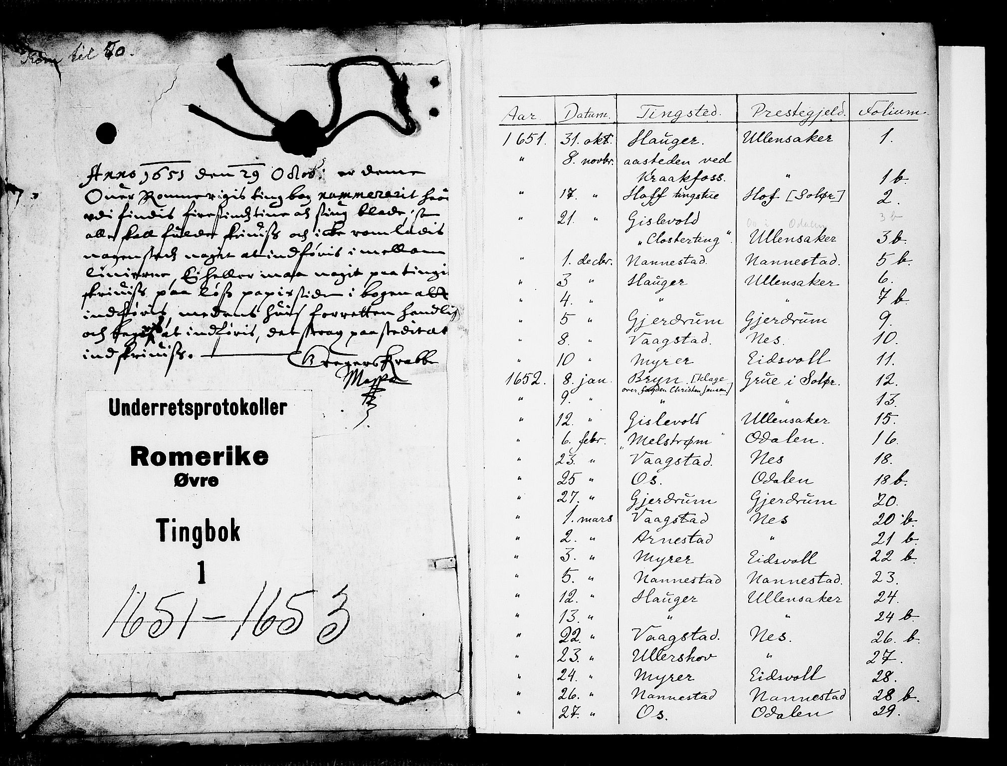 Øvre Romerike sorenskriveri, SAO/A-10649/F/Fb/L0001: Tingbok 1, 1651-1653