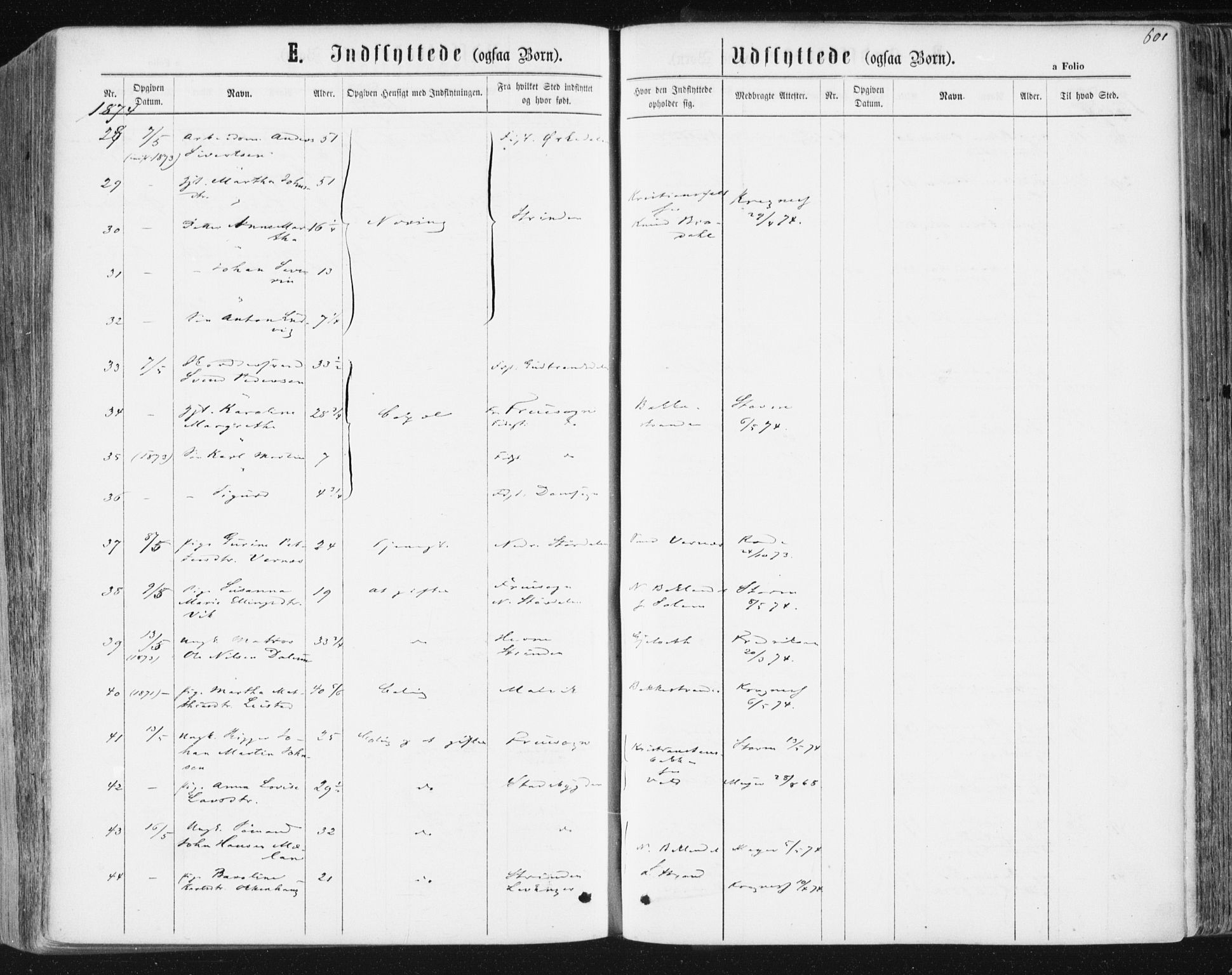 Ministerialprotokoller, klokkerbøker og fødselsregistre - Sør-Trøndelag, AV/SAT-A-1456/604/L0186: Parish register (official) no. 604A07, 1866-1877, p. 601