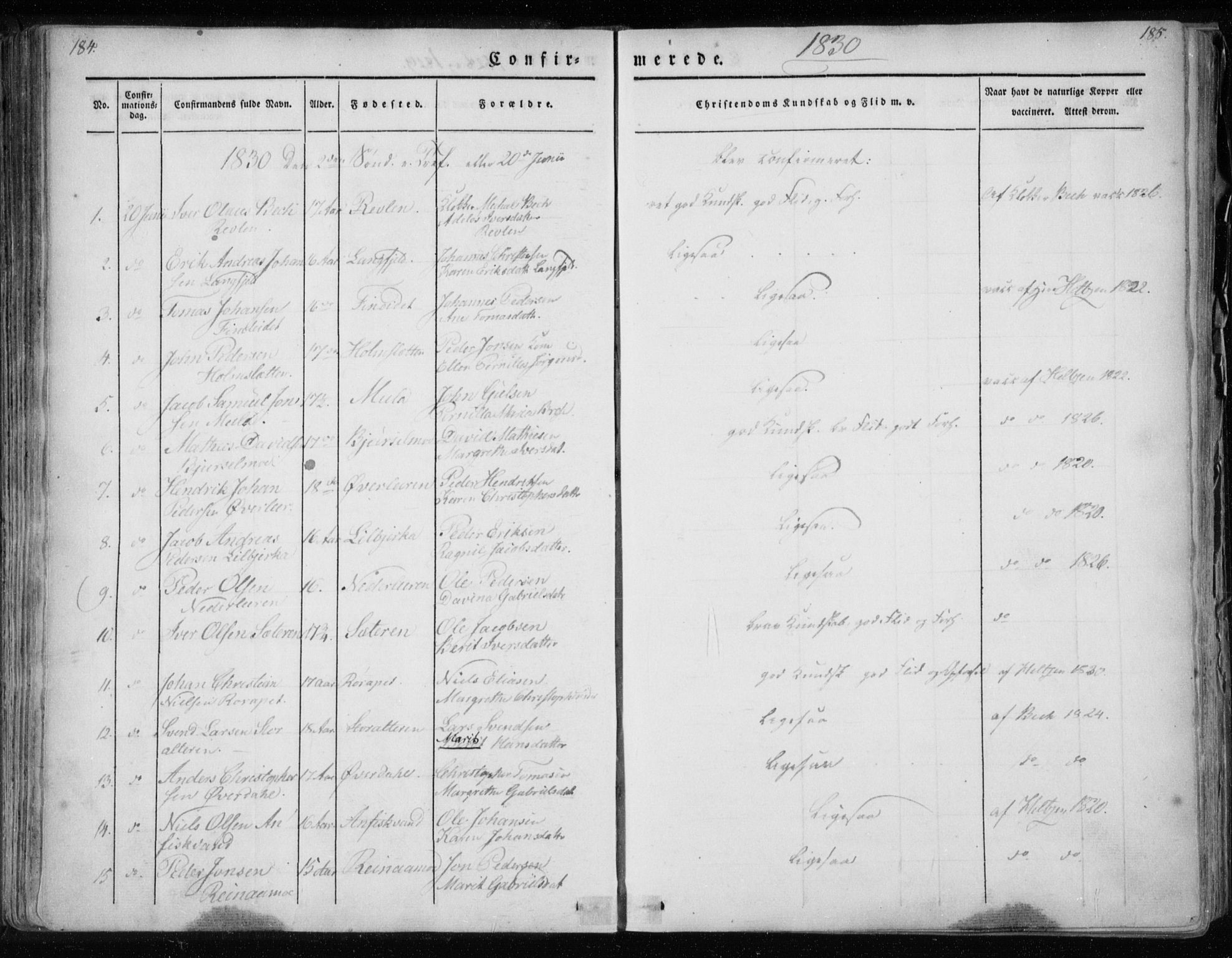 Ministerialprotokoller, klokkerbøker og fødselsregistre - Nordland, SAT/A-1459/825/L0354: Parish register (official) no. 825A08, 1826-1841, p. 184-185