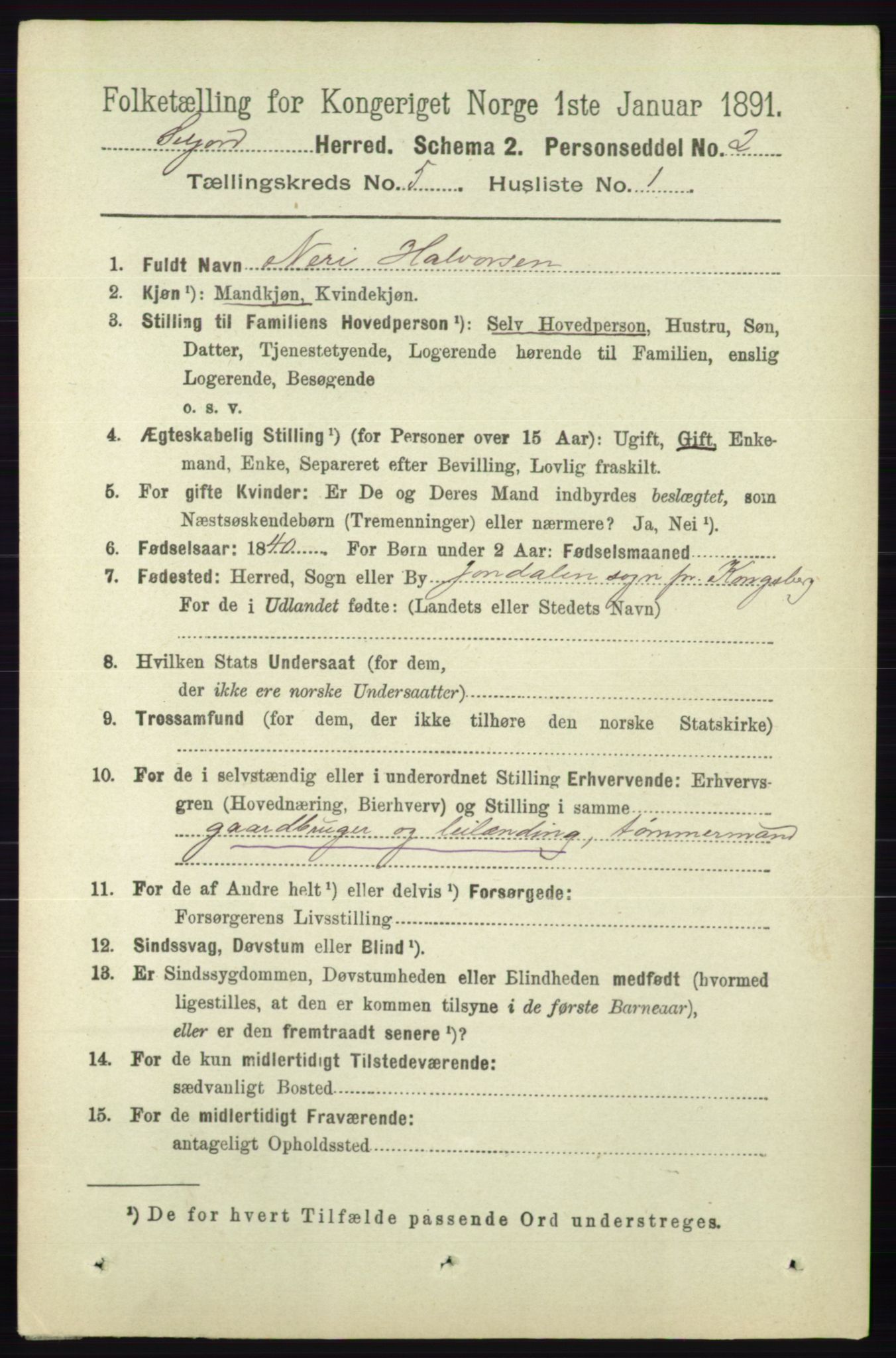 RA, 1891 census for 0828 Seljord, 1891, p. 1802